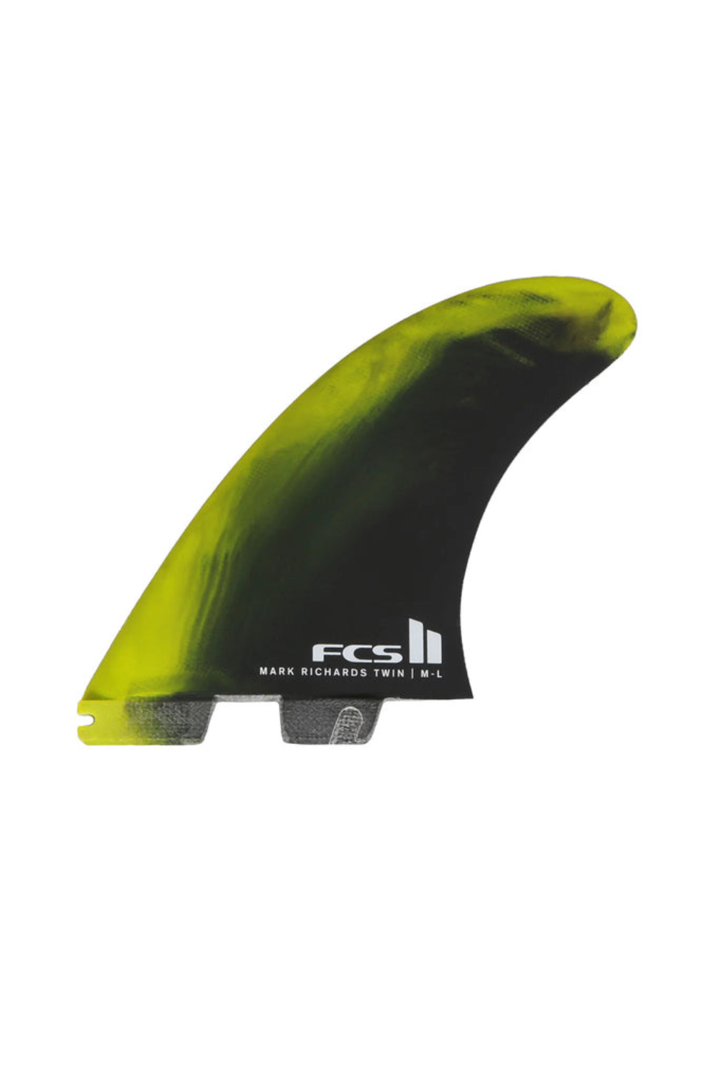 Green and black surf fin with FCS logo on a white background