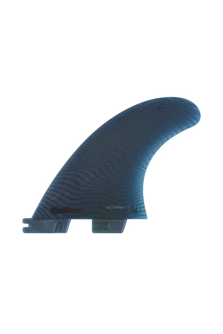 Blue surfboard fin on a white background