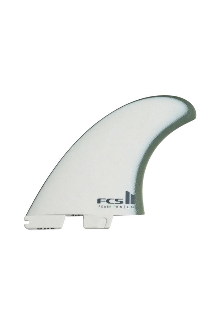 A FCS II Power Twin+1 PG Surfboard Fin  in white and green