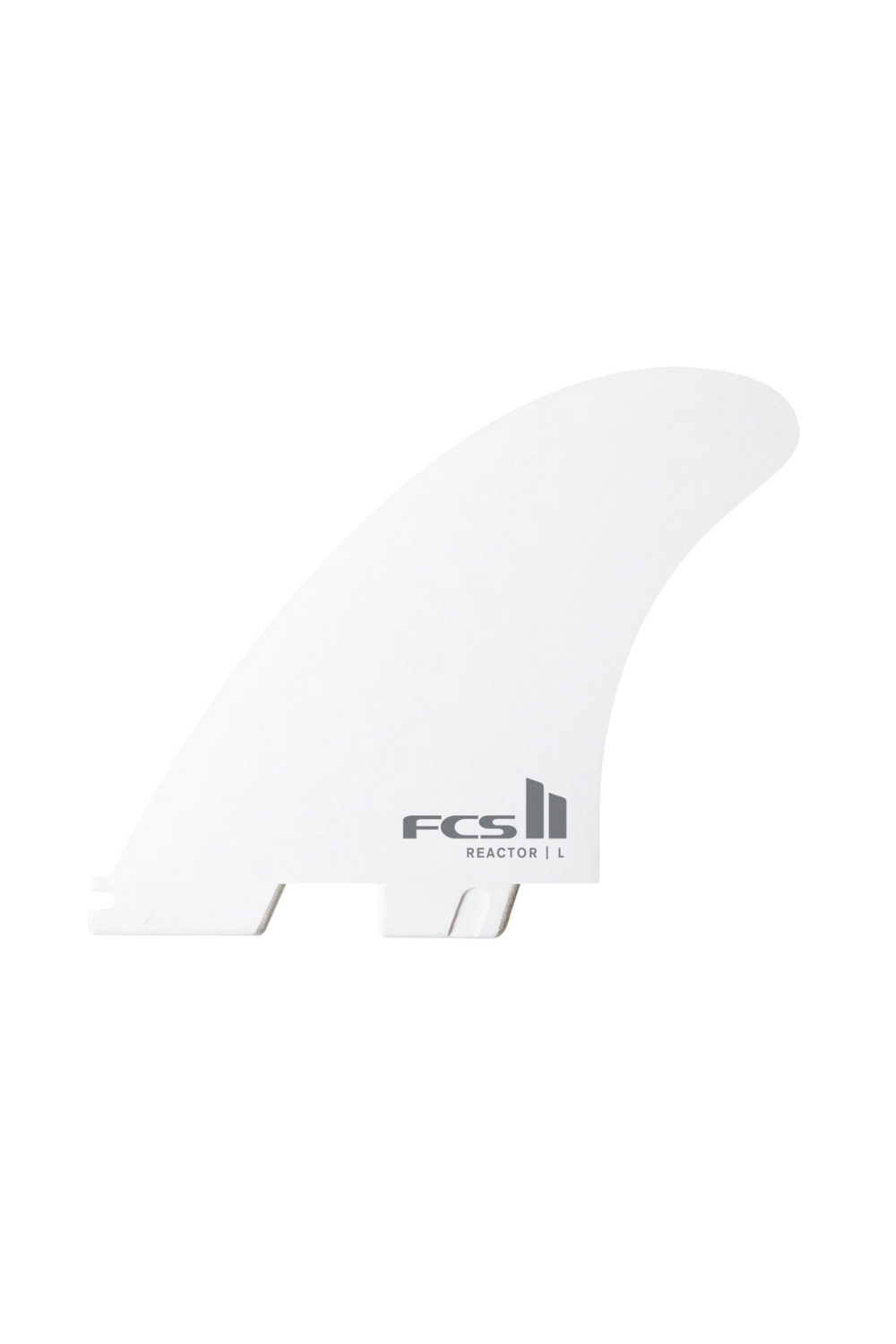 White surf fin with FCS logo on a white background