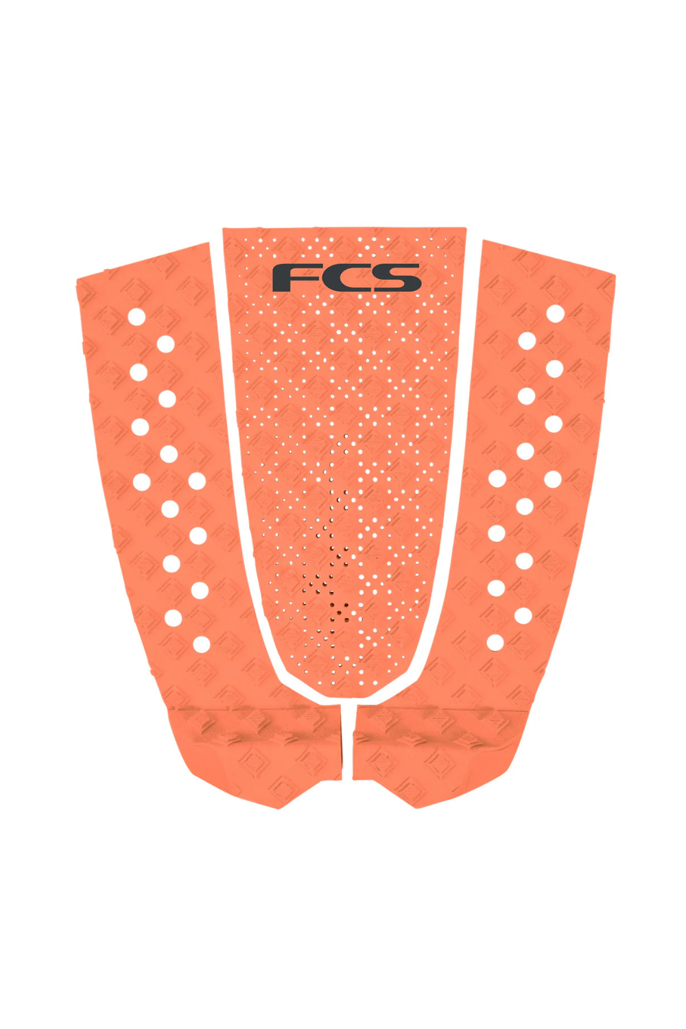 Orange FCS surfboard tail pad on a white background