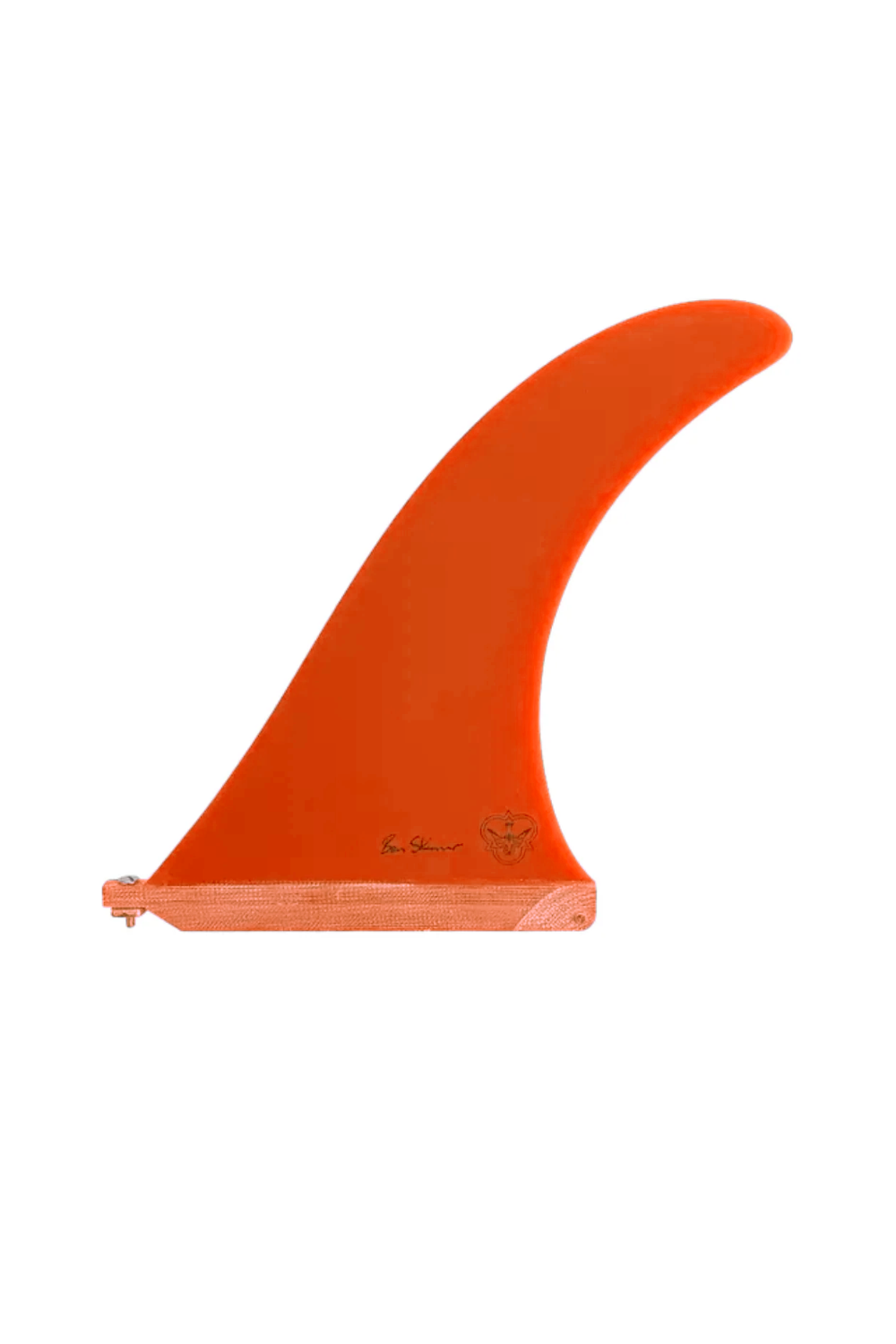 Orange surfboard fin on a white background
