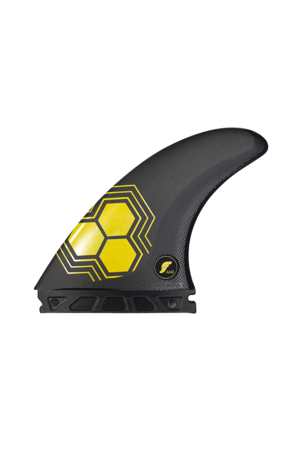 Black and yellow surfboard fin