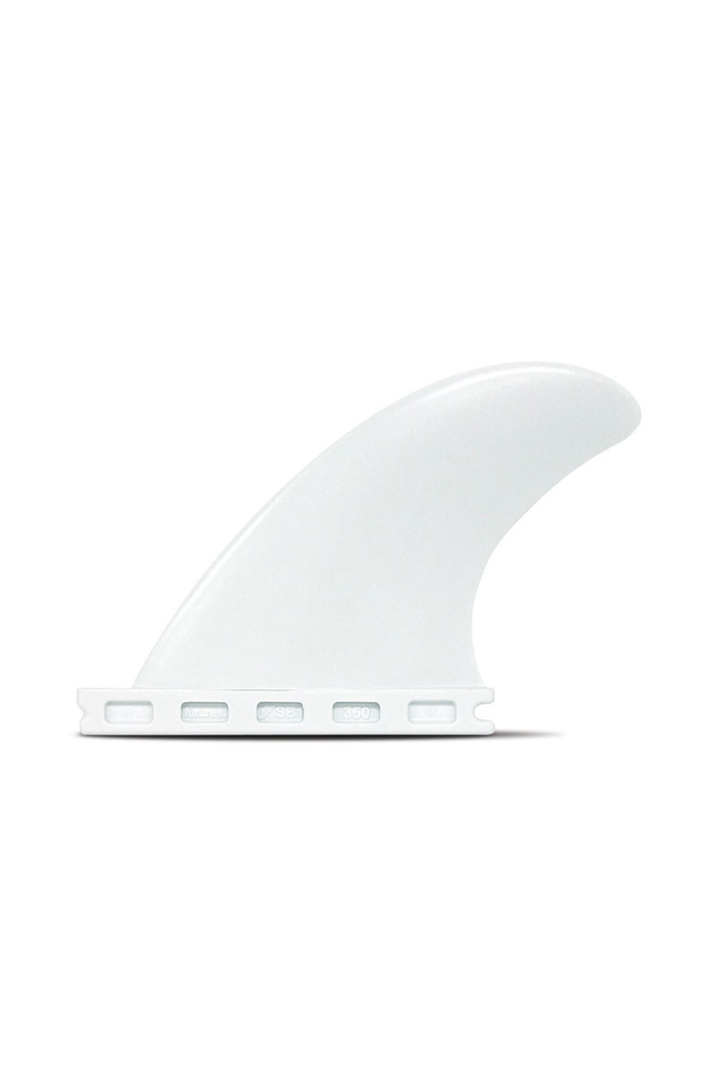 White surfboard fin ona a white background