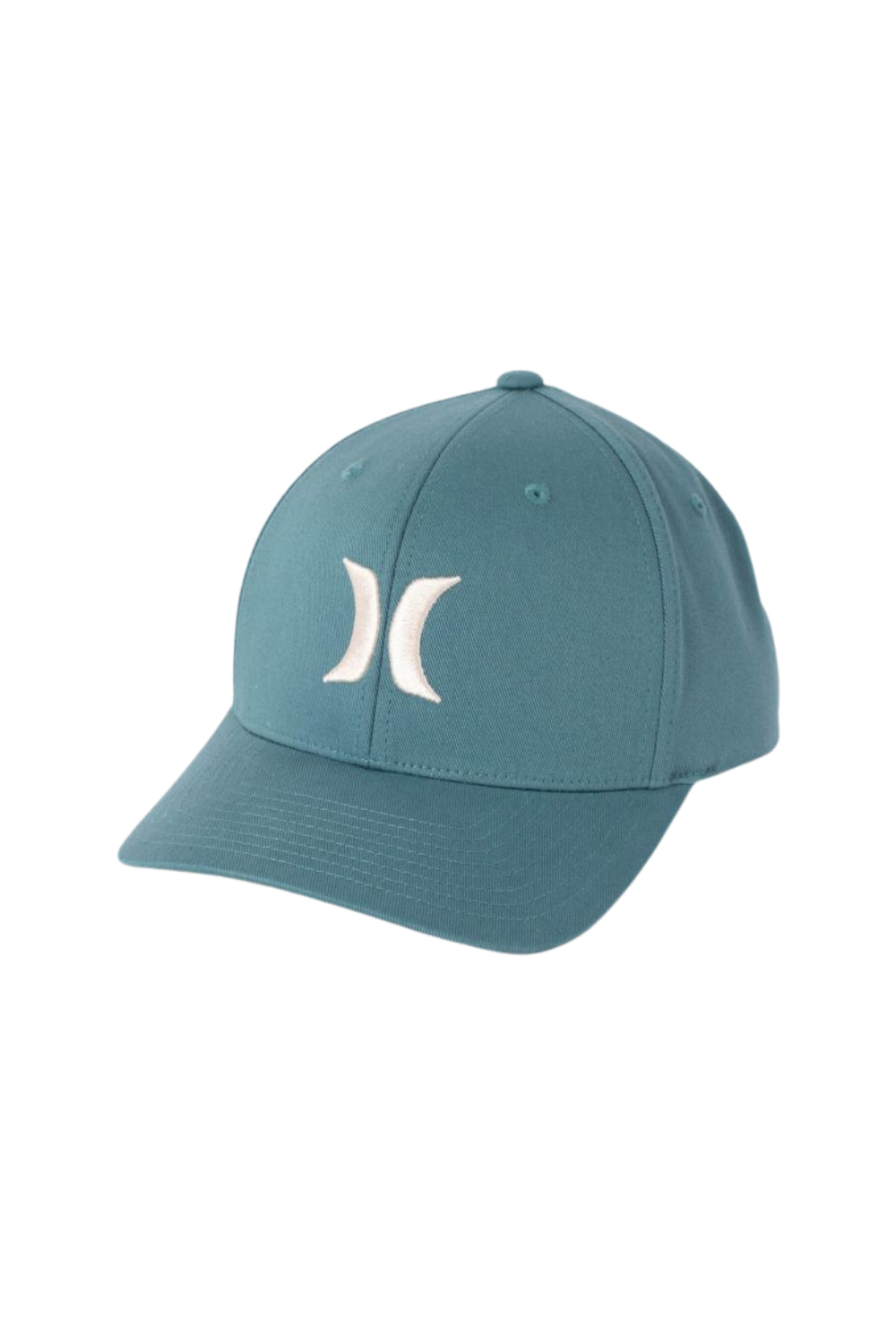 Teal cap with a logo on a white background