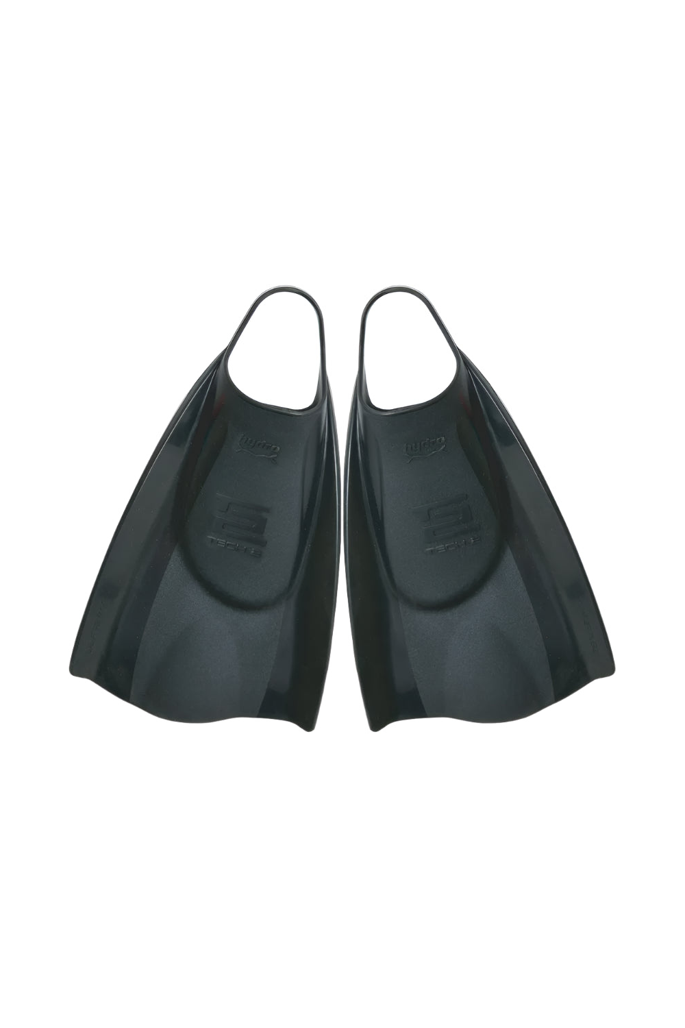 Pair of black swim fins on a white background