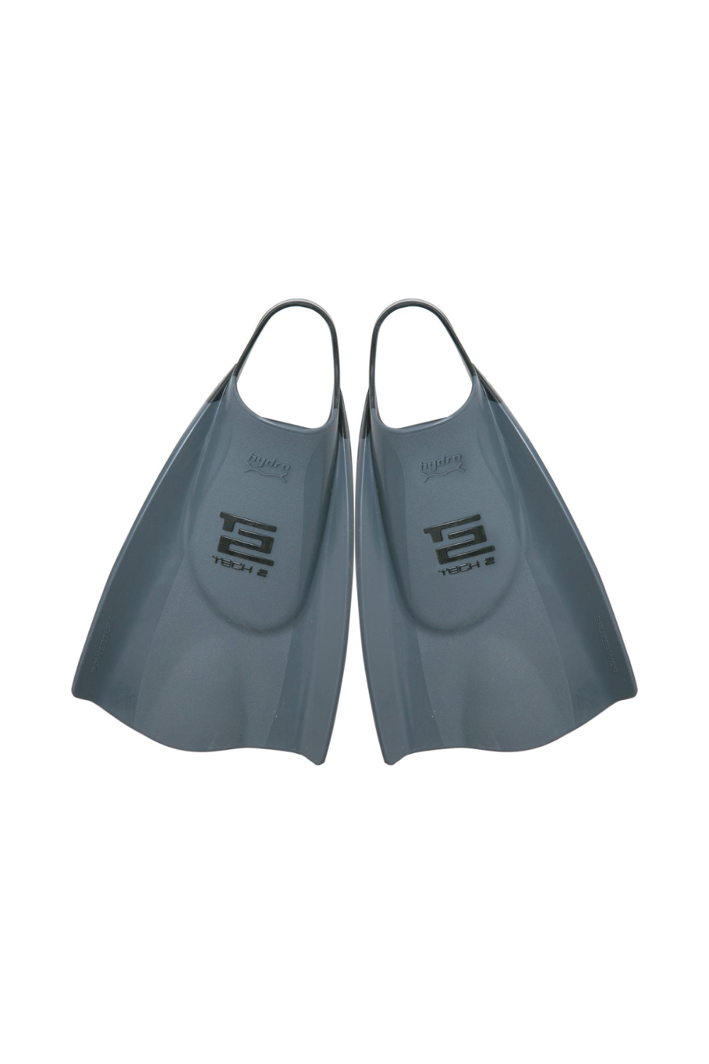 Pair of Hydro Tech in gray diving fins on a white background