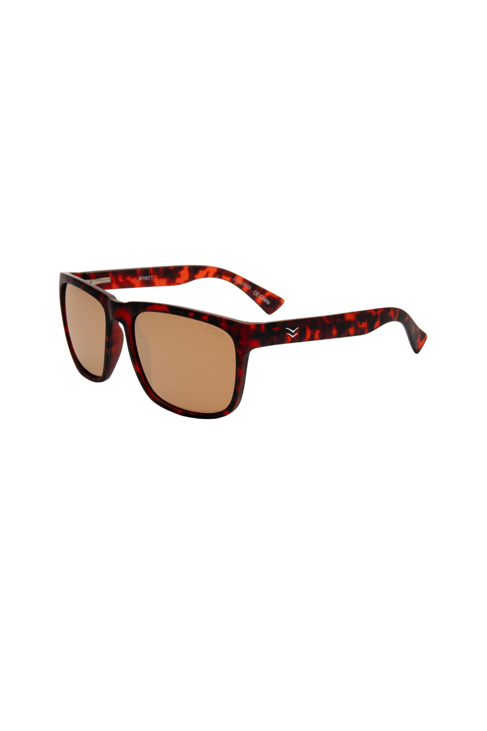 I-Sea Wyatt Sunglasses with tortoiseshell frame and brown lenses on a white background