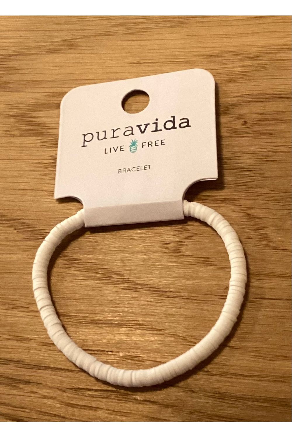 Pura Vida Seascape Vinyl Disc Stretch bracelet White