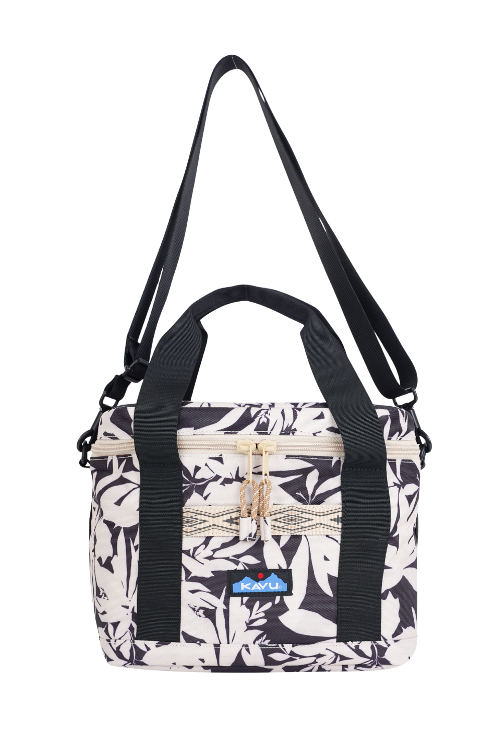 Lunch bag in a leafy pattern in black and white