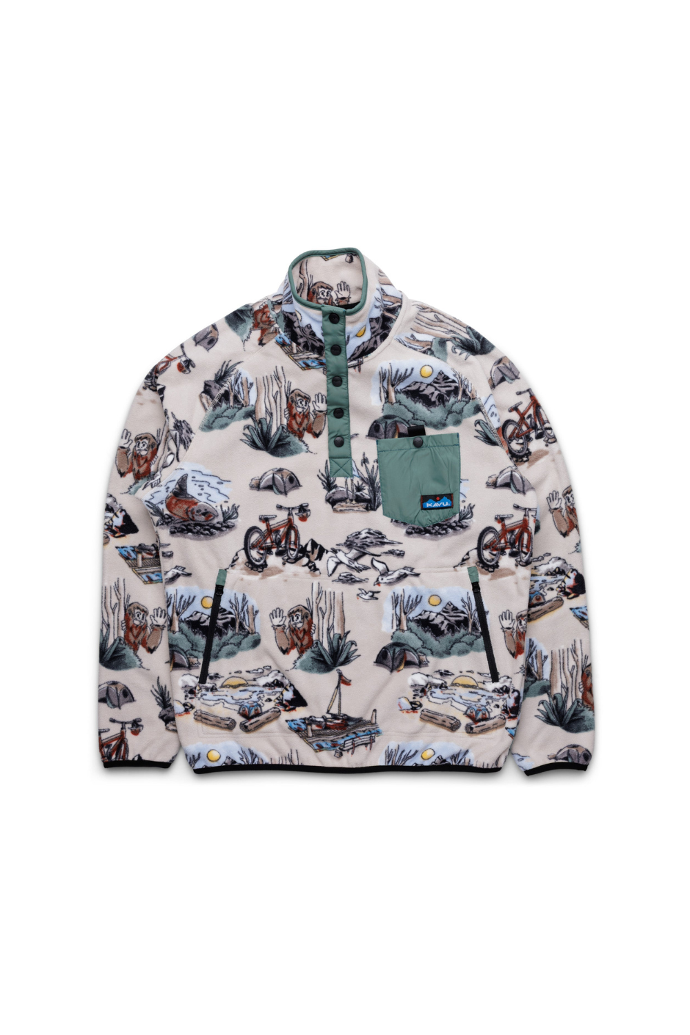 Patterned Fleece pullover with a visible brand logo 