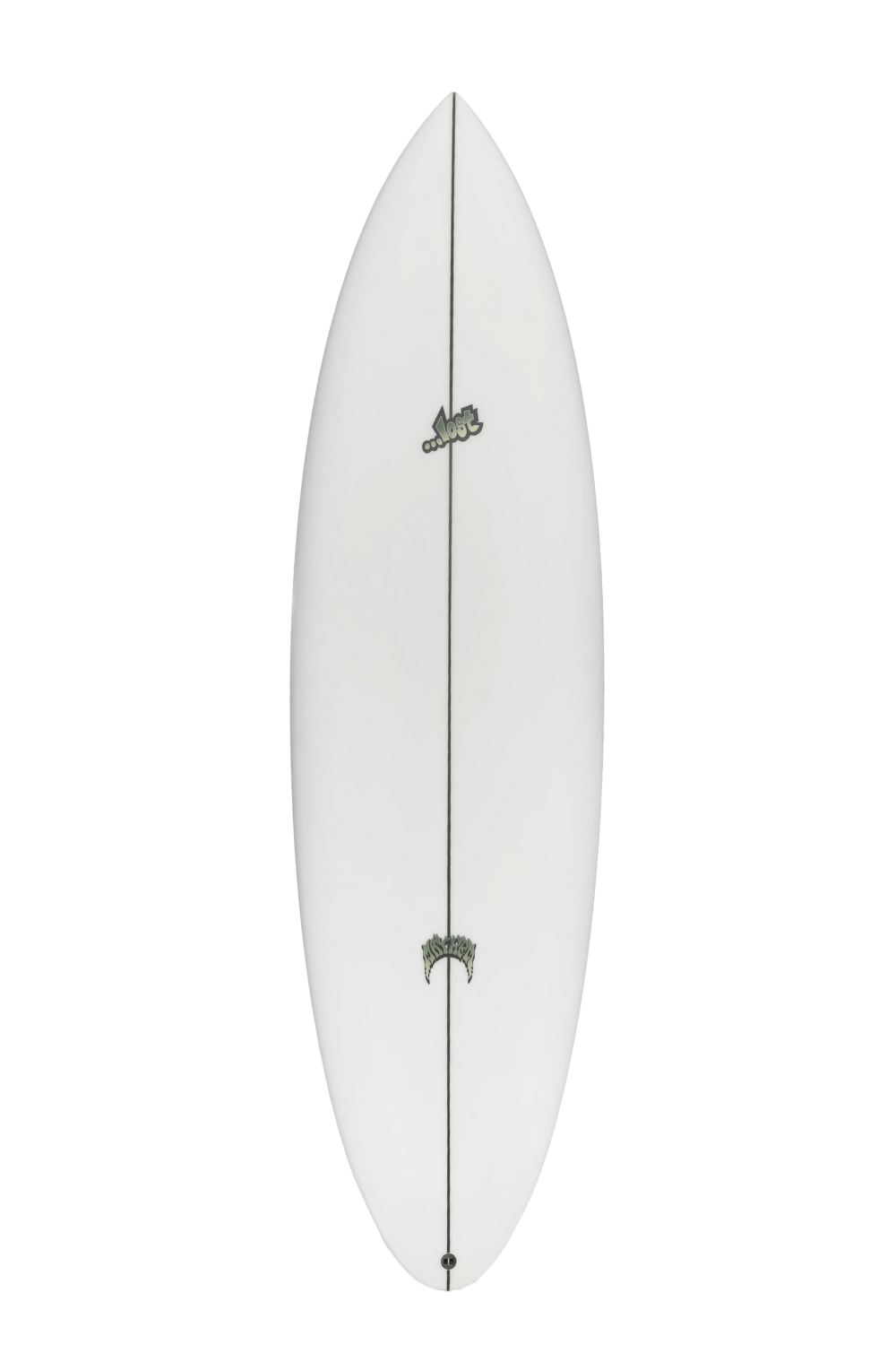 White Lost Quiver Killer 5 fin surfboard with a Lost logo on a white background