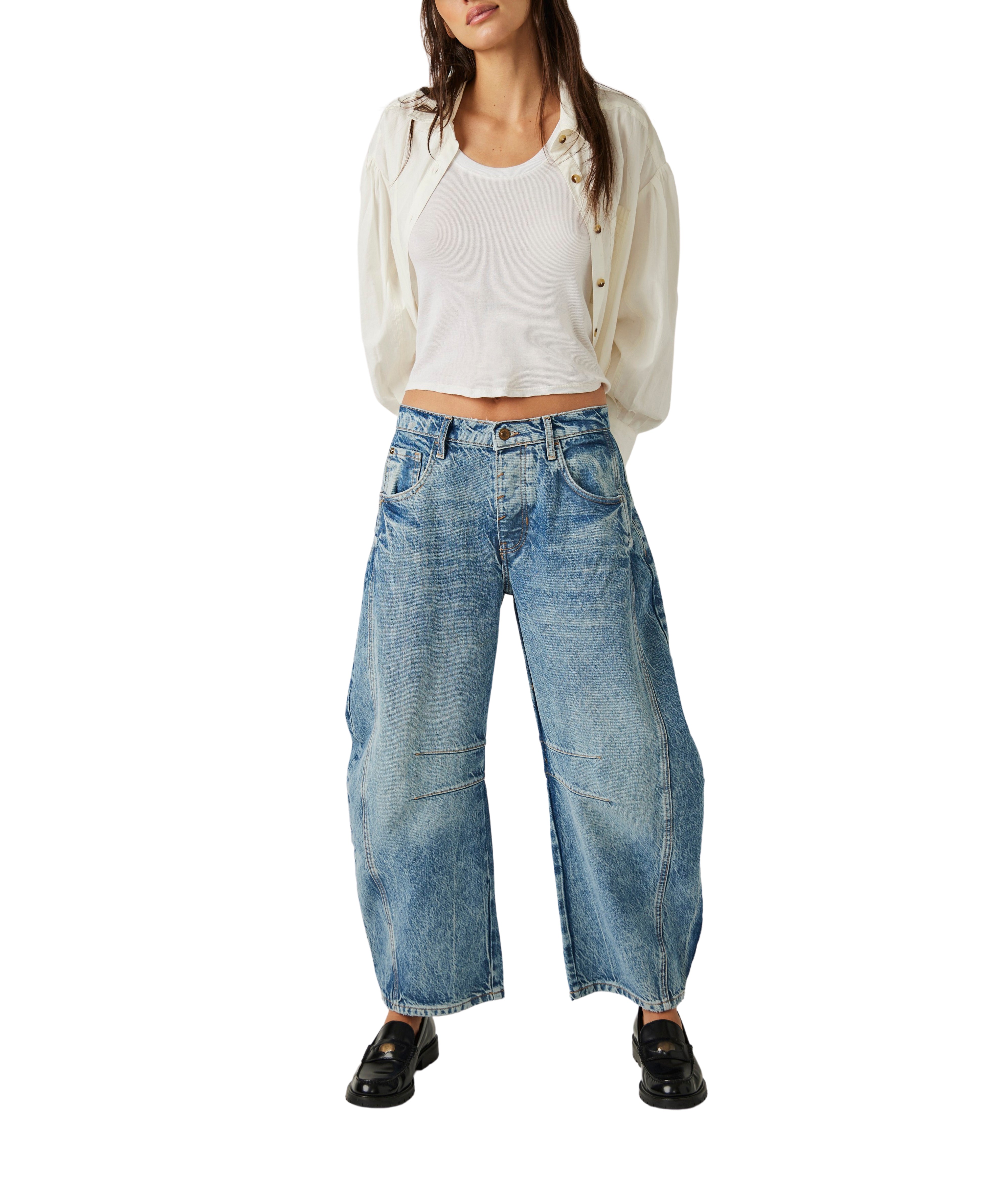 Free people Good Luck Mid Rise Barrel Blue