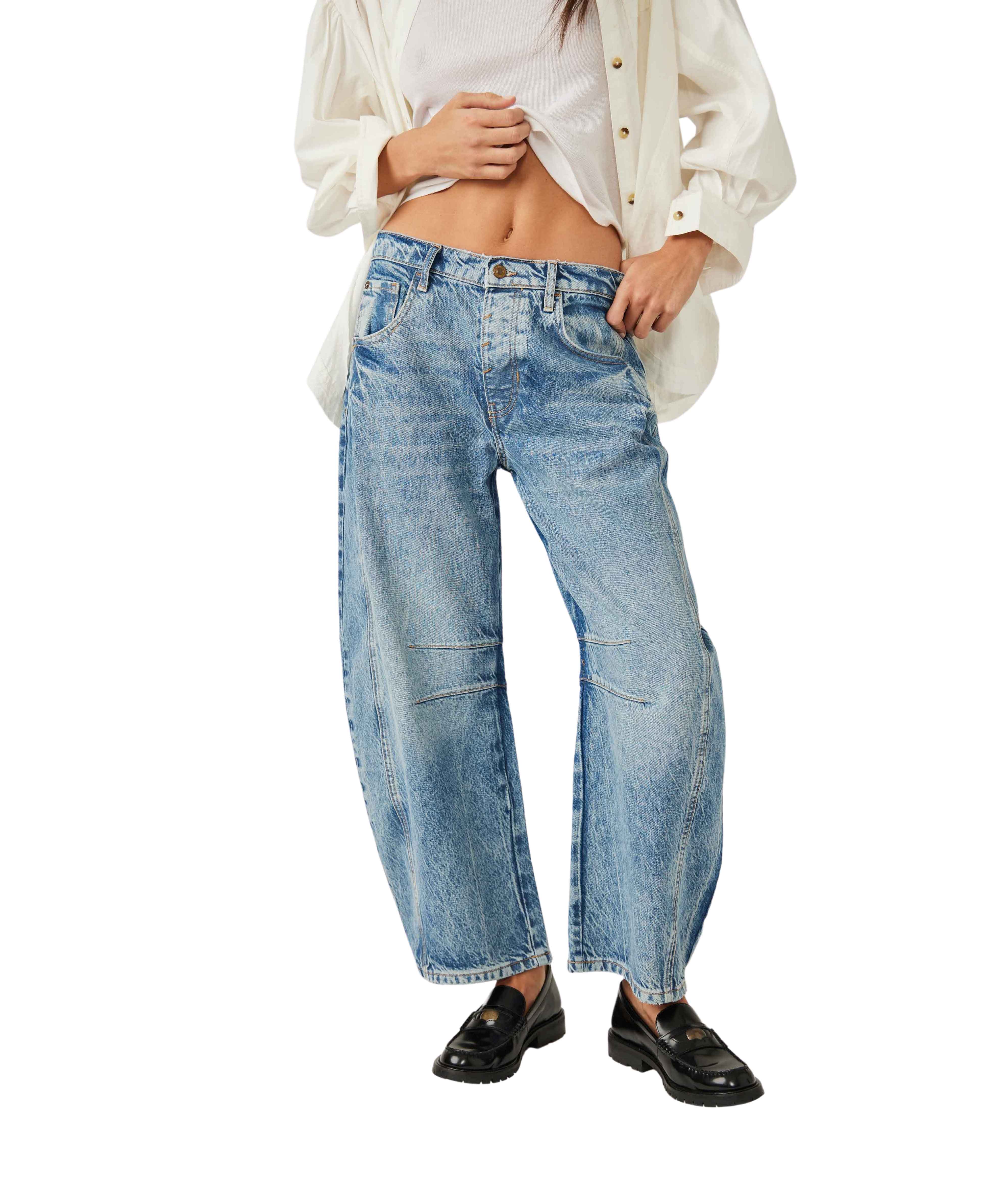 Free people Good Luck Mid Rise Barrel Blue