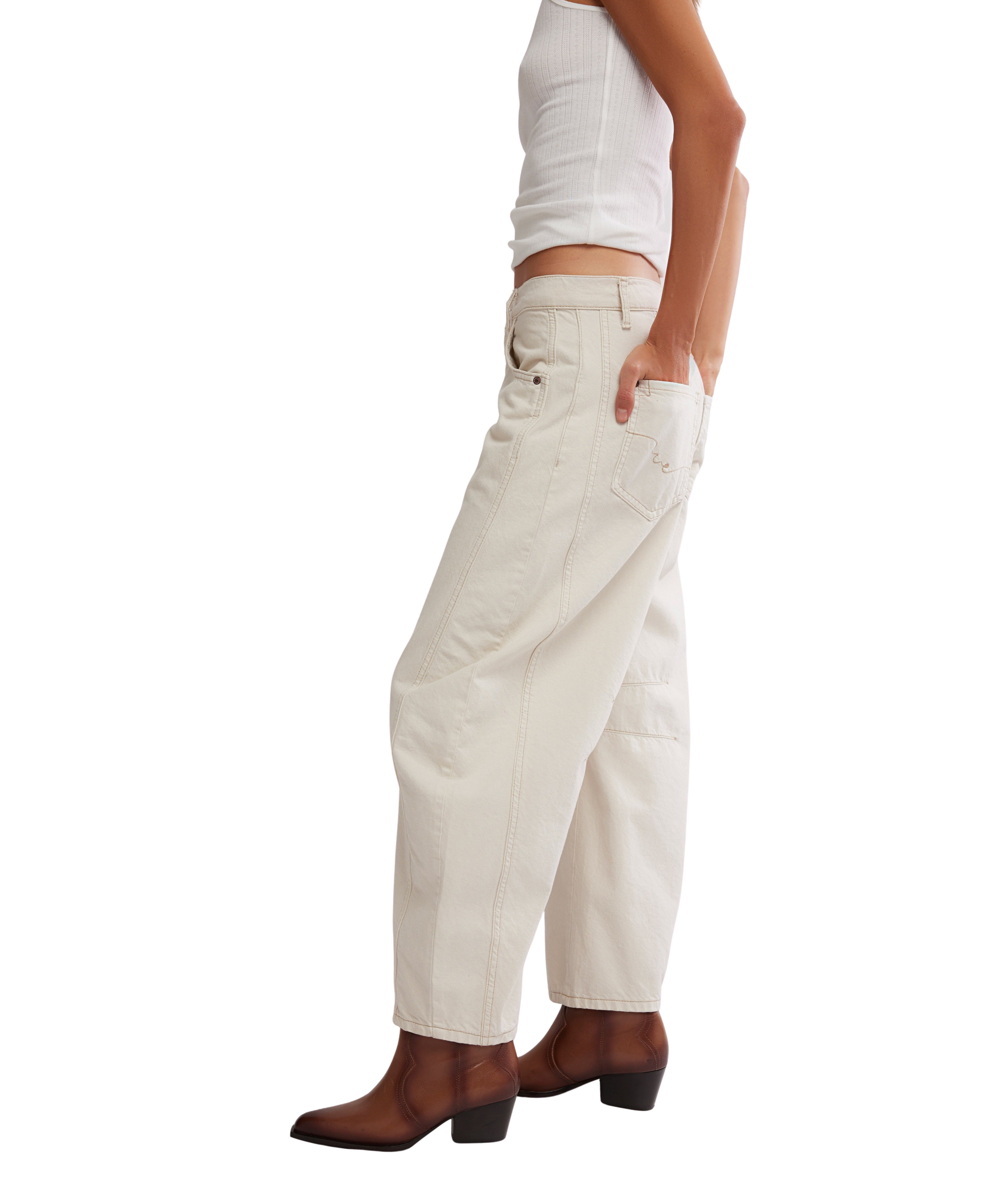 Free People Good Luck Mid Rise Barrel Jeans Milk