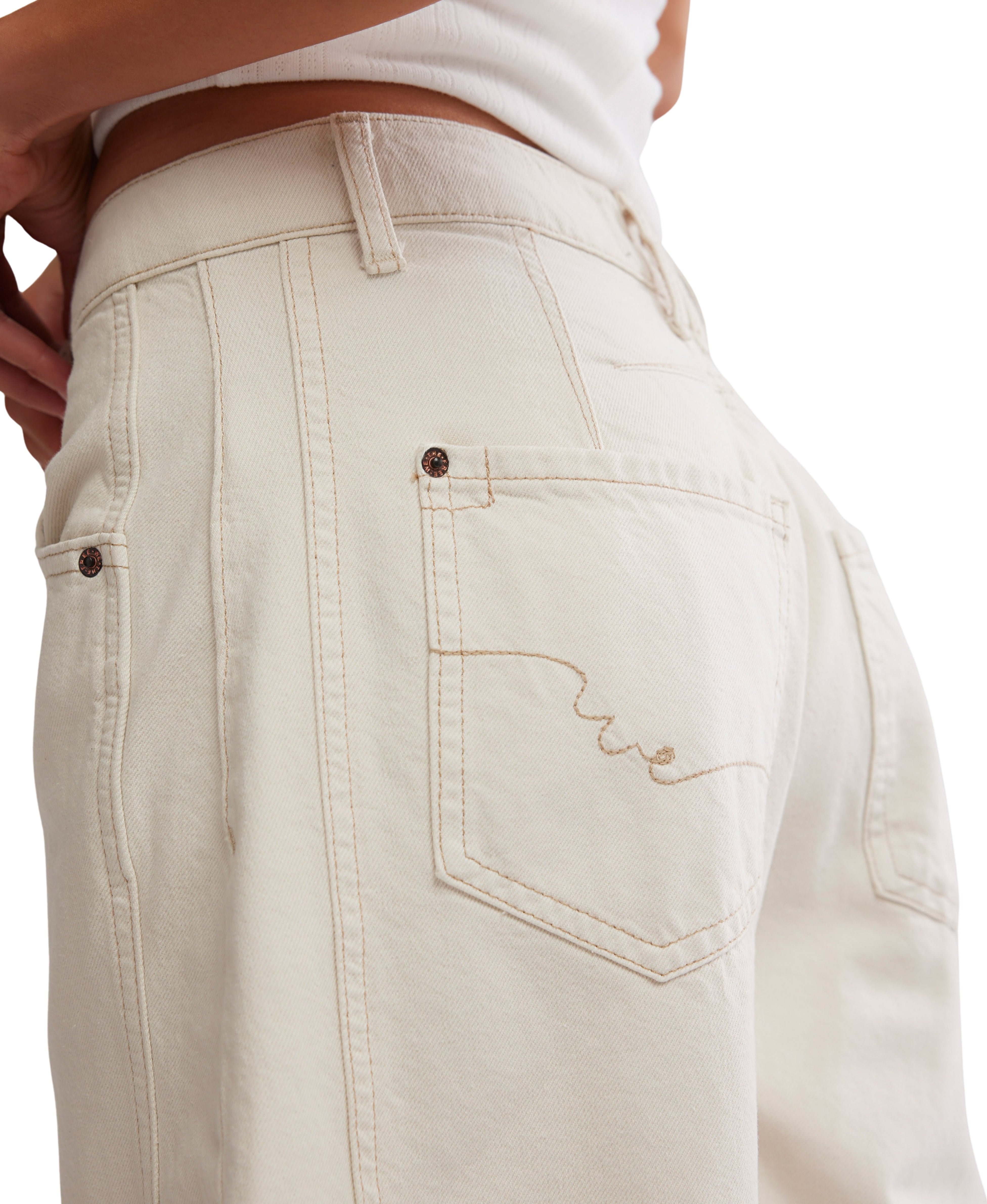 Free People Good Luck Mid Rise Barrel Jeans Milk