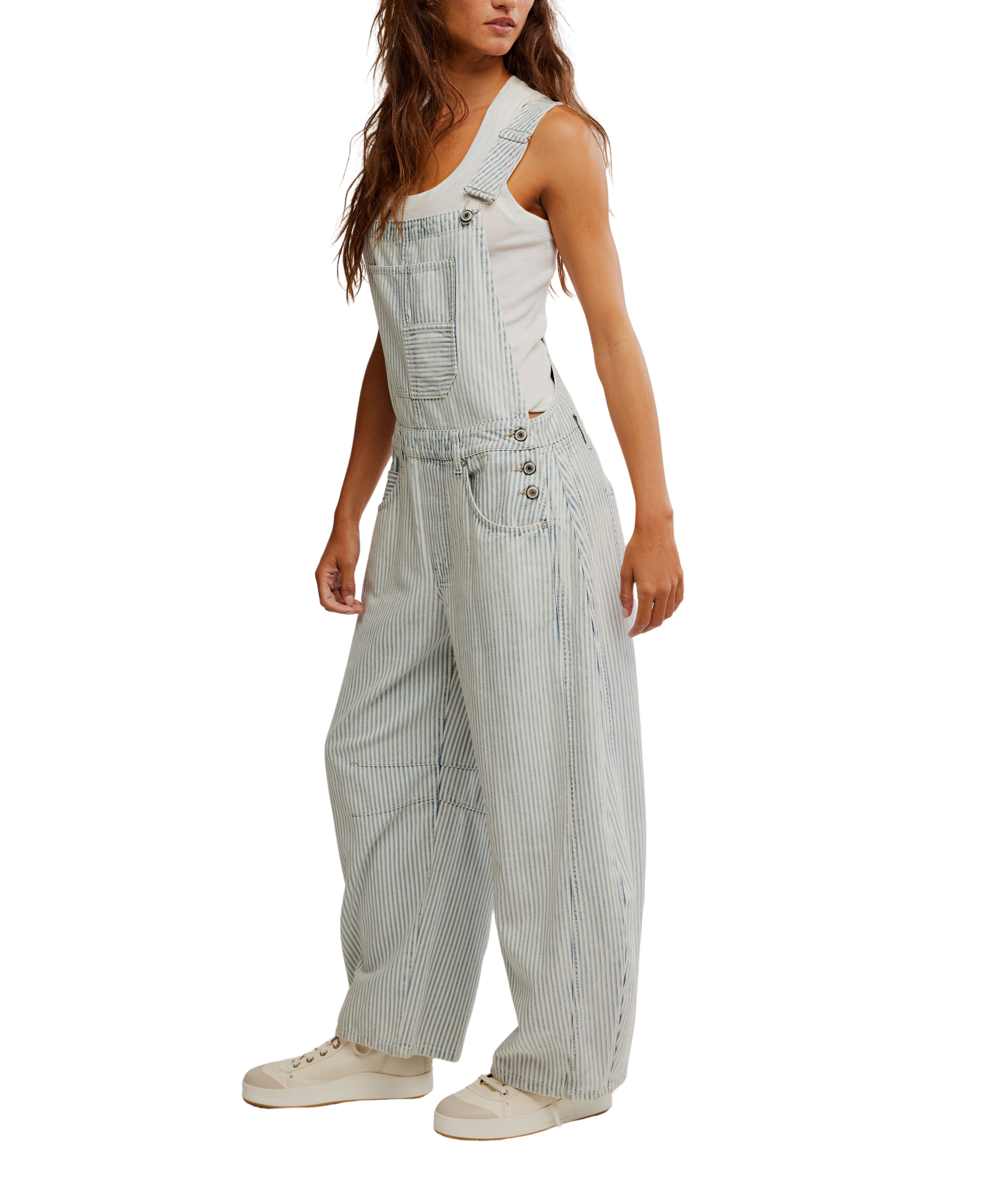 Free people Good Luck Stripe Overall Blue