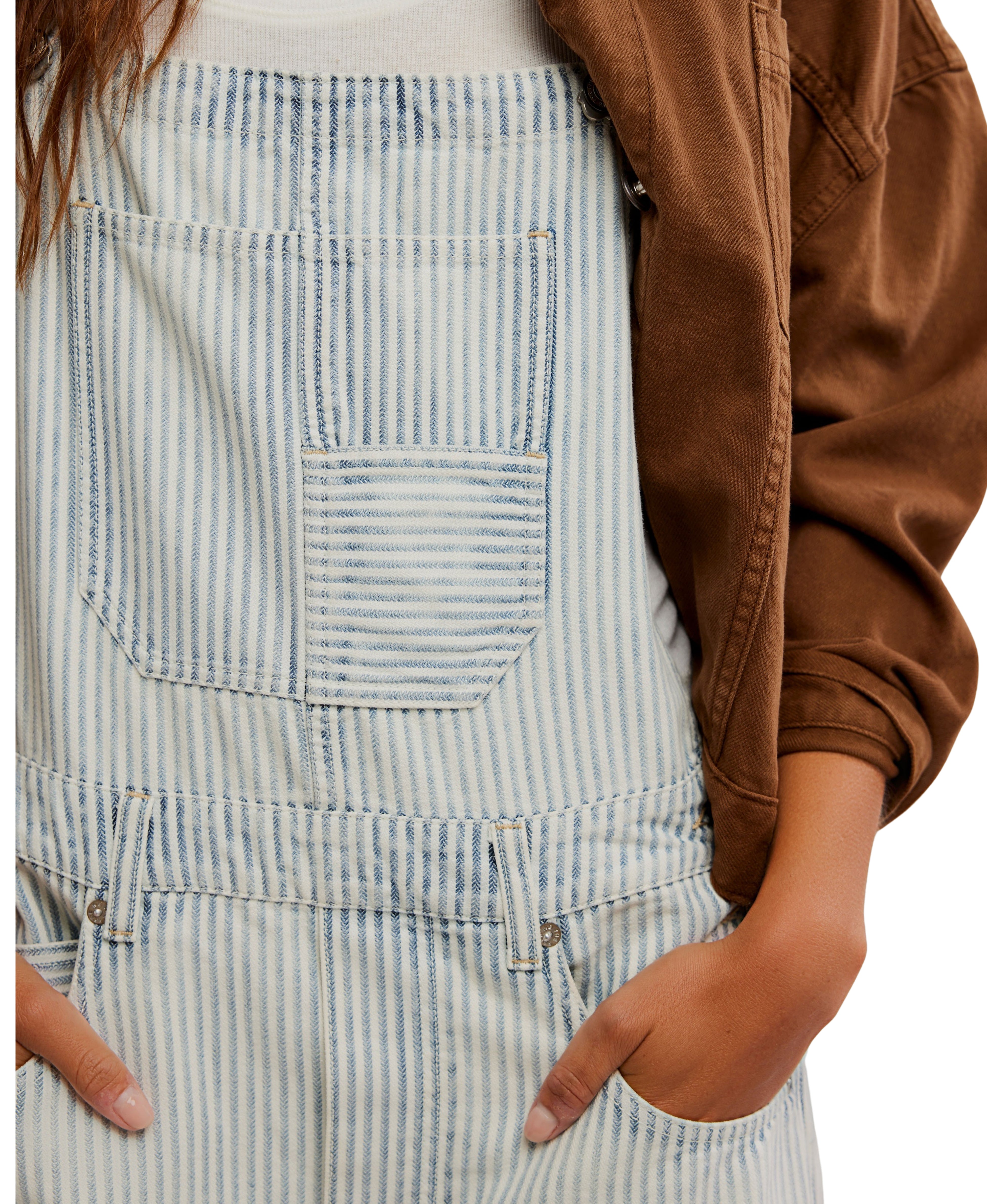 Free people Good Luck Stripe Overall Blue