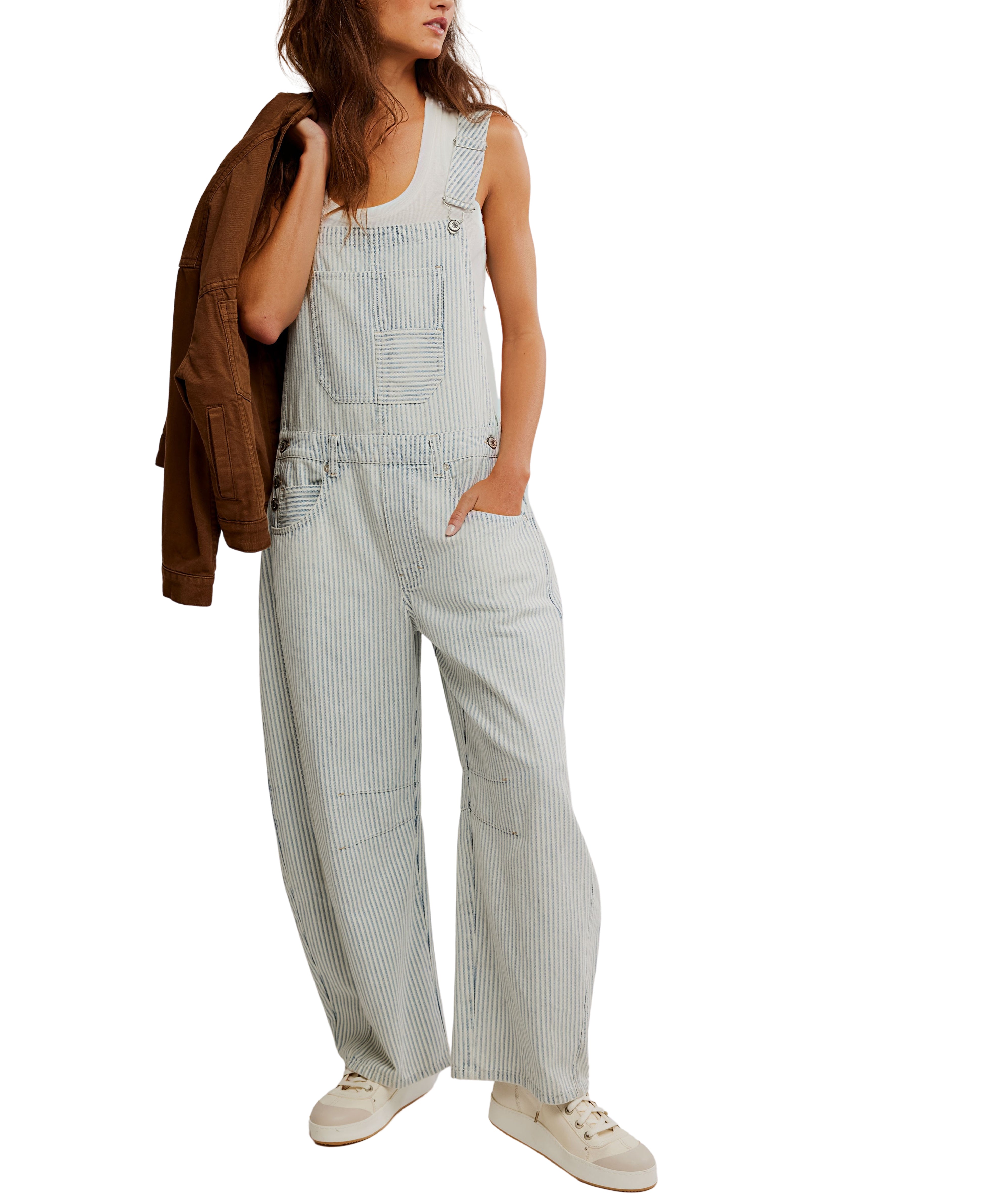 Free people Good Luck Stripe Overall Blue