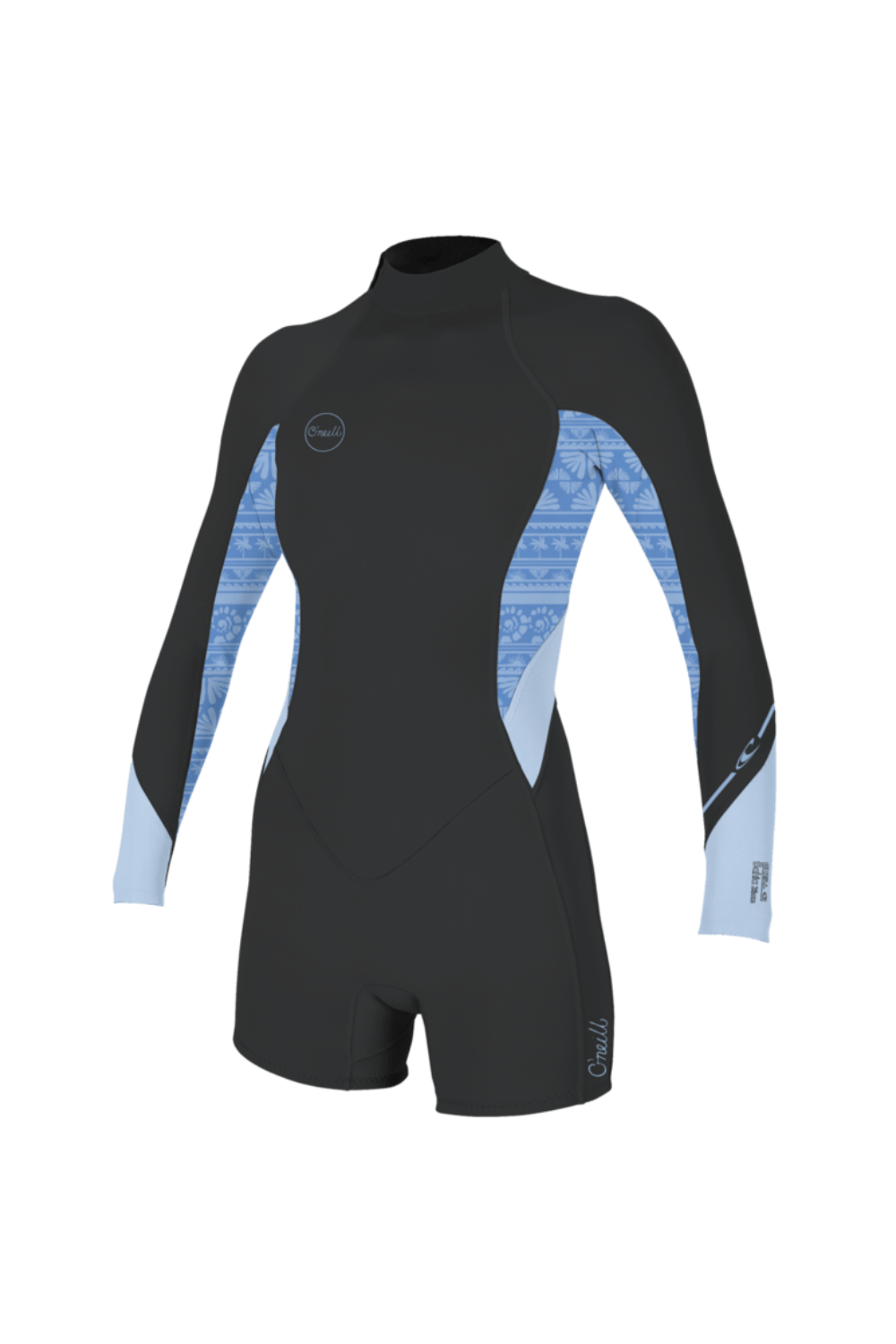 O'Neill Bahia 2/1mm Womens Spring Wetsuit Long Sleeve Back Zip Tempered Steel/Surf Abstract/Chambray Blue