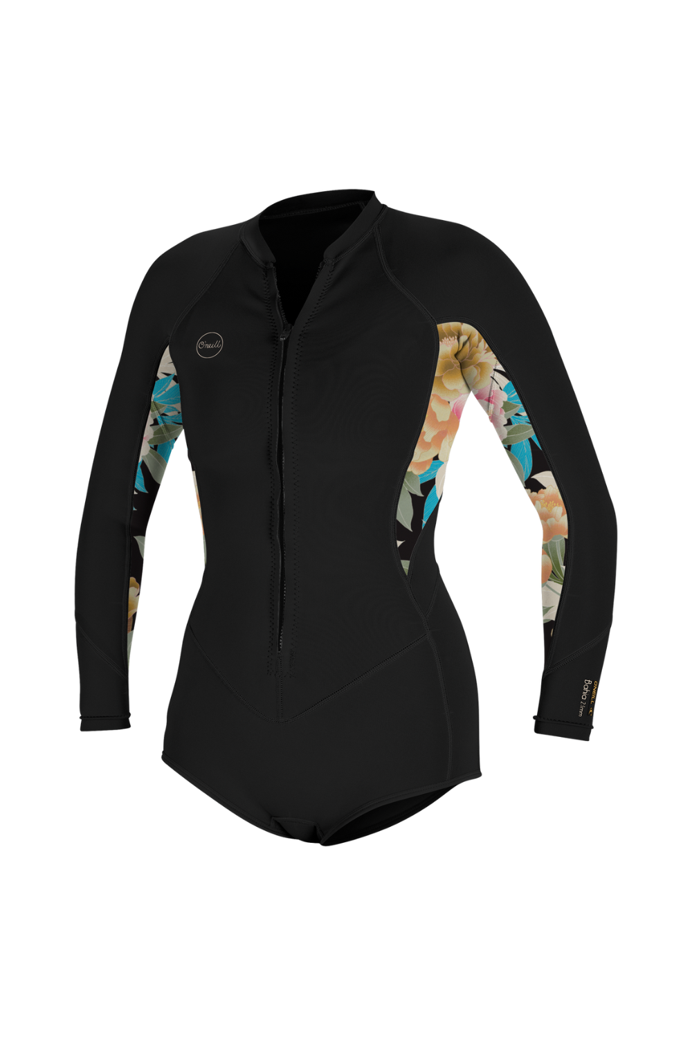 O'Neill Bahia 2/1mm Womens Spring Wetsuit with Long Sleeves and Front Zip in Black/Mikah Floral