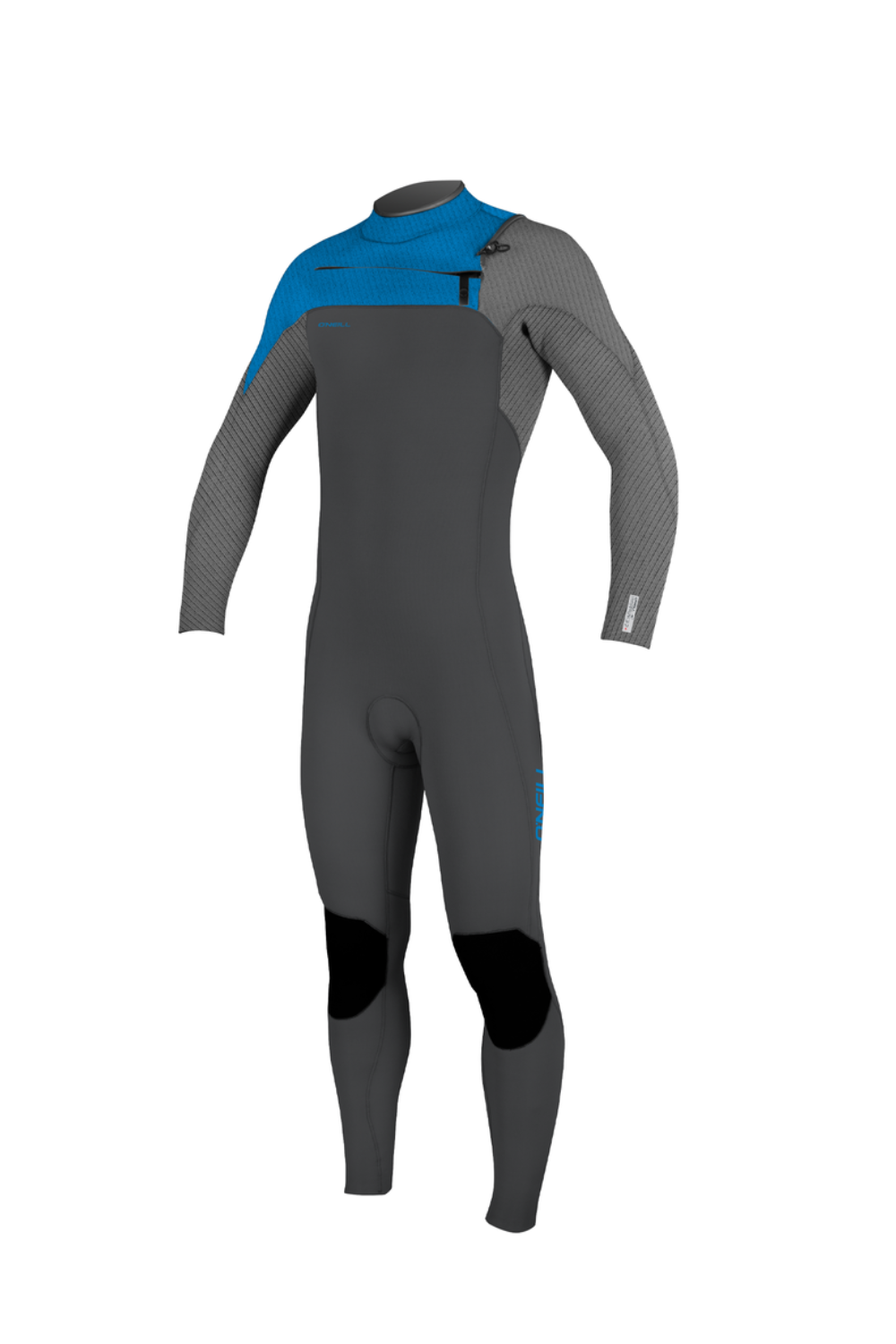 Youth O'Neill Hyperfreak wetsuit in grey and blue featuring a chest zip 
