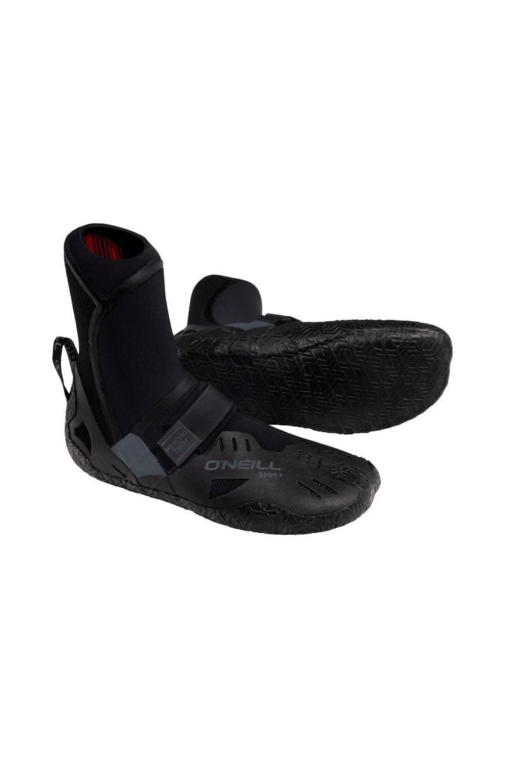 Black wetsuit boots with round toe and O'Neill logo