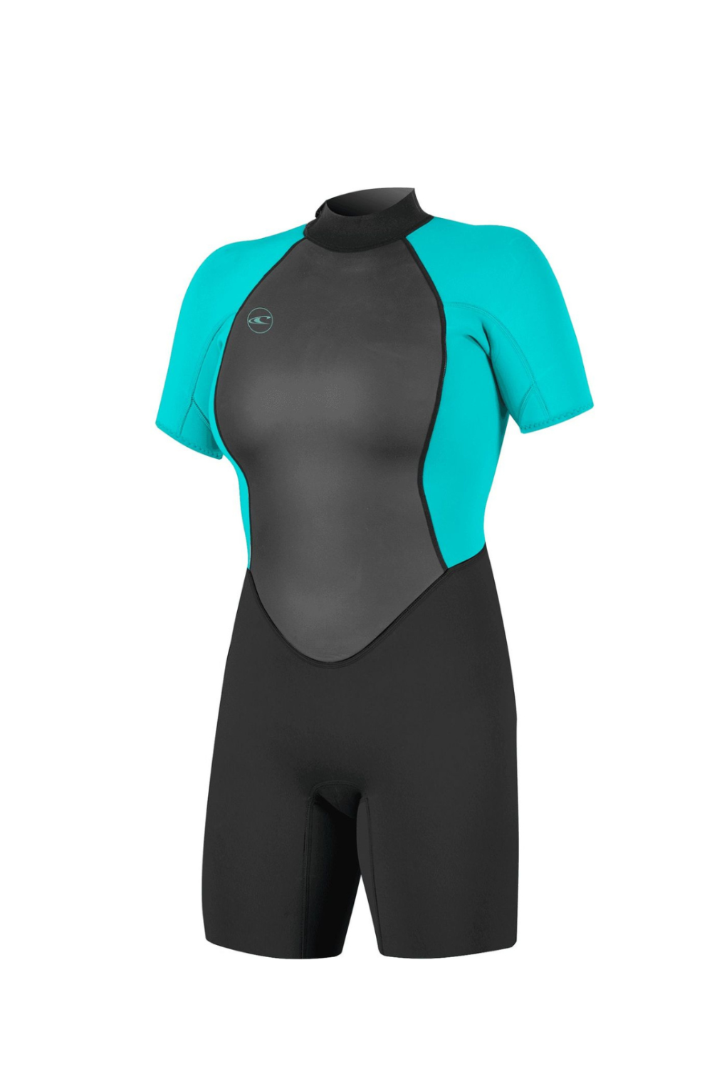 O'Neill Reactor-2 2mm Women's Spring Wetsuit with Back Zip and Short Sleeves in Black/Light Aqua