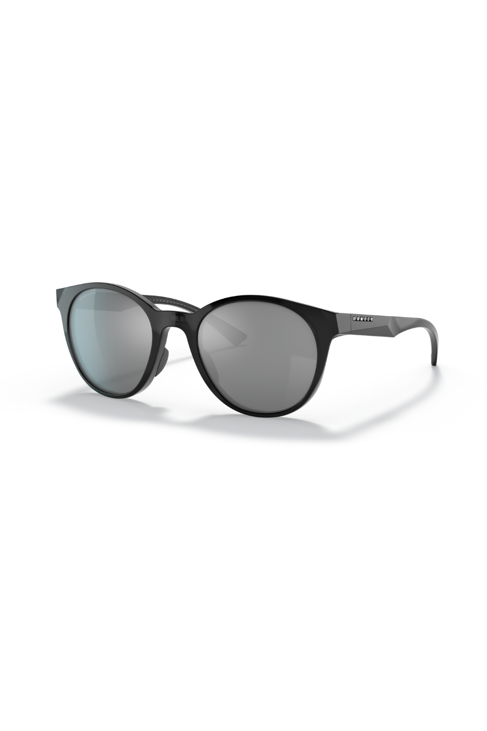 Sunglasses with black frame and silver mirror lenses on a white background