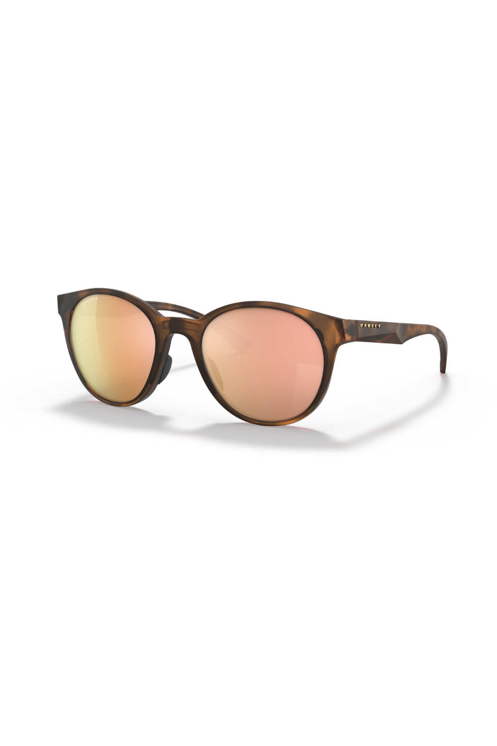 Sunglasses with tortoiseshell frame and pink lenses on a white background