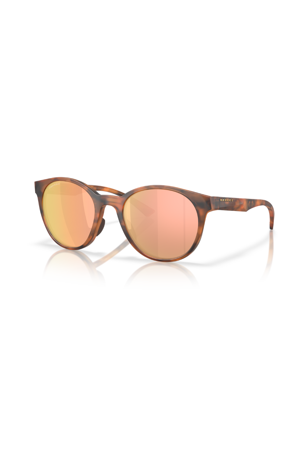 Oakley Spindrift unglasses with tortoiseshell frame and pink-tinted lenses on a white background