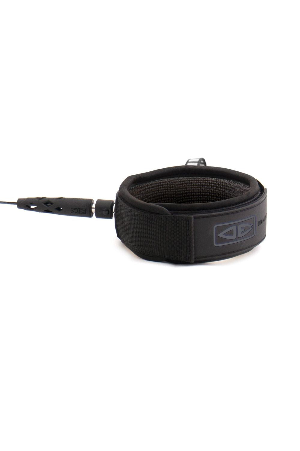 Black Longboard surfboard leash on a white background