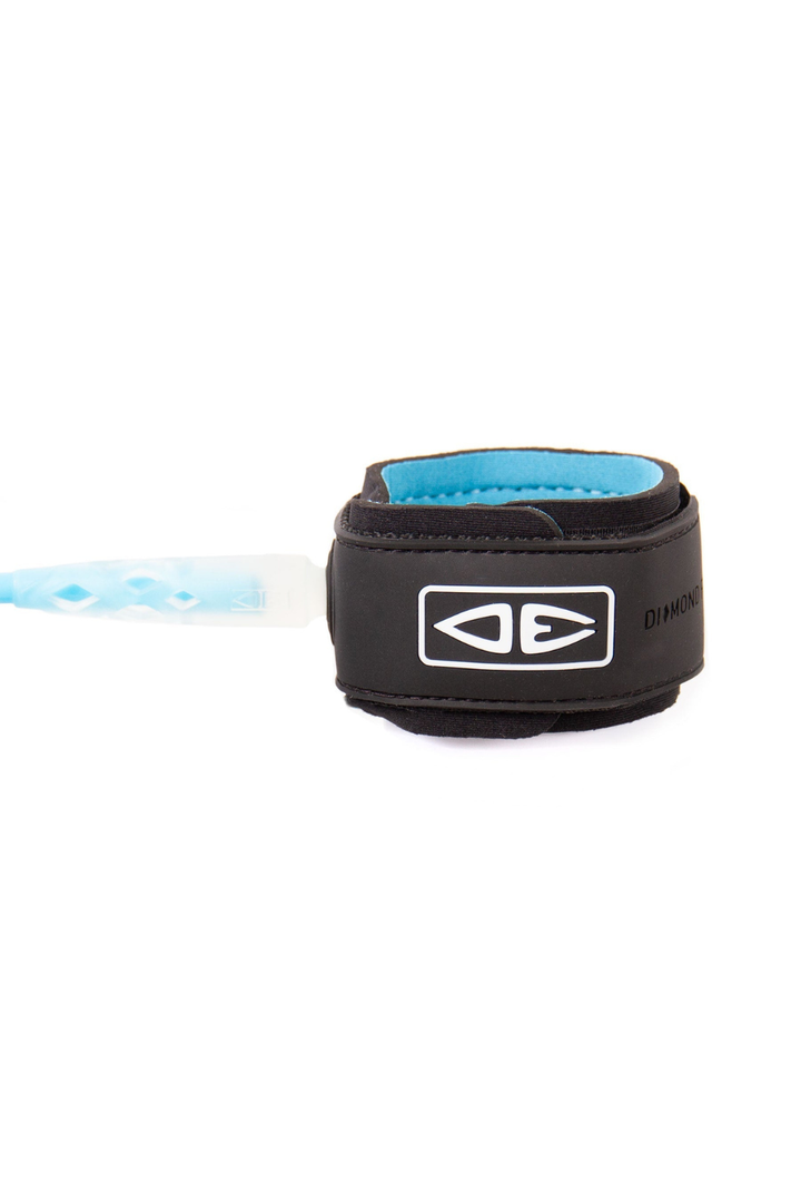 Blue surfboard leash on a white background