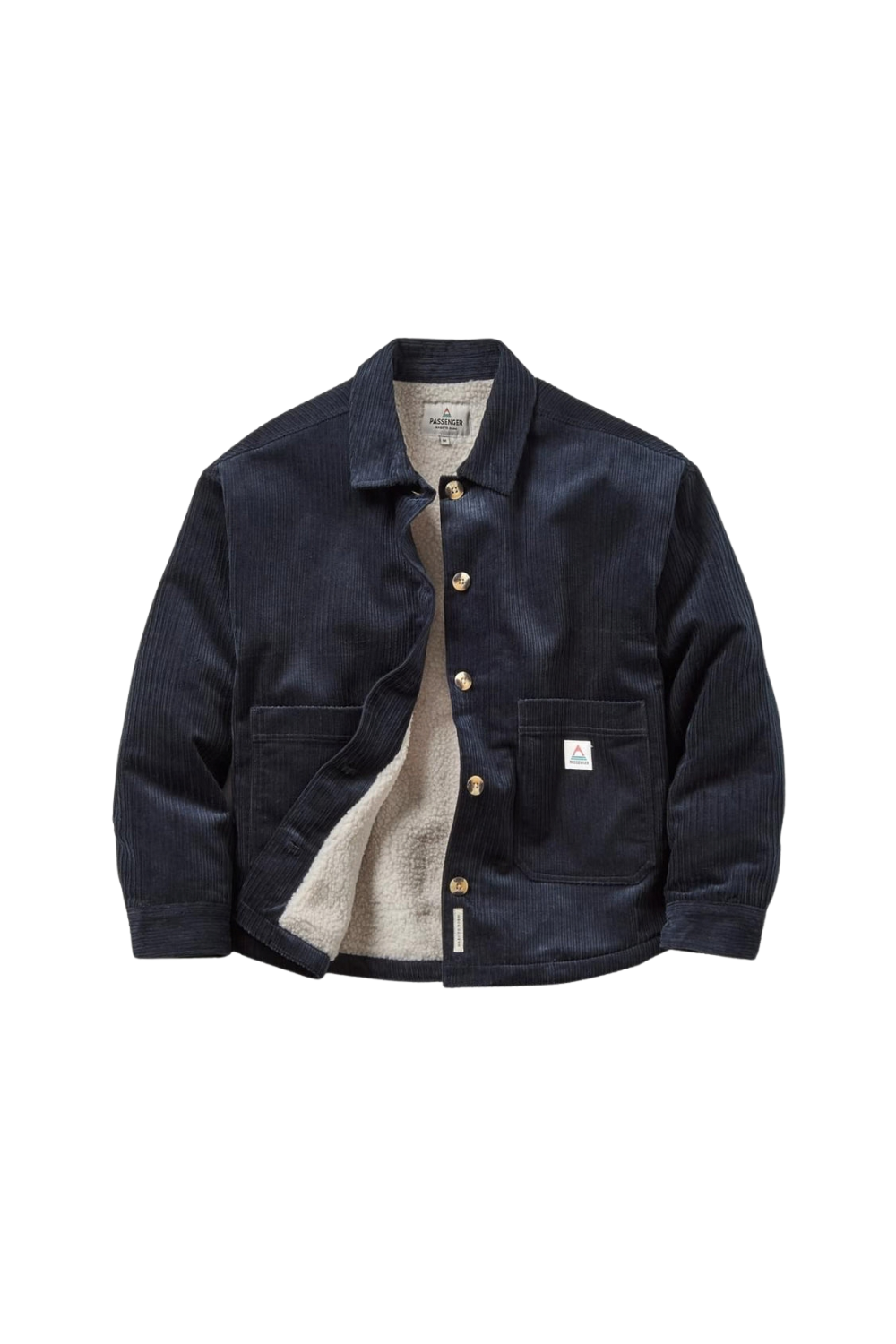 A womens corduroy overshirt in a dark navy shown on a white background.