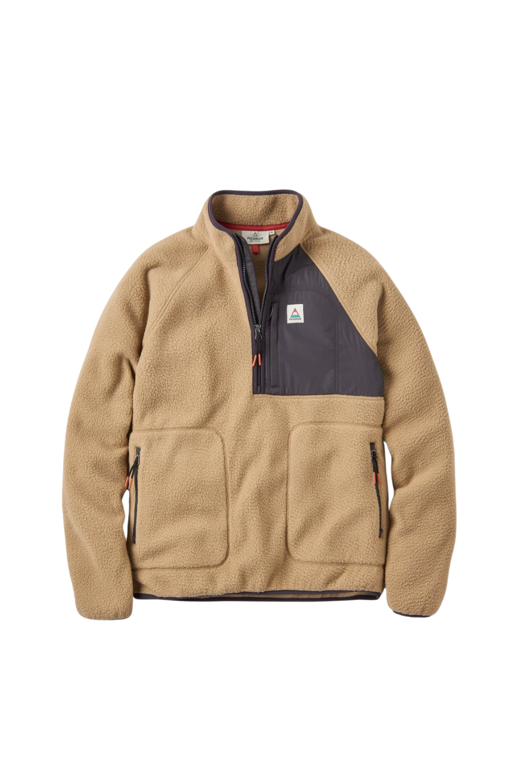 Beige fleece with brown details on a white background