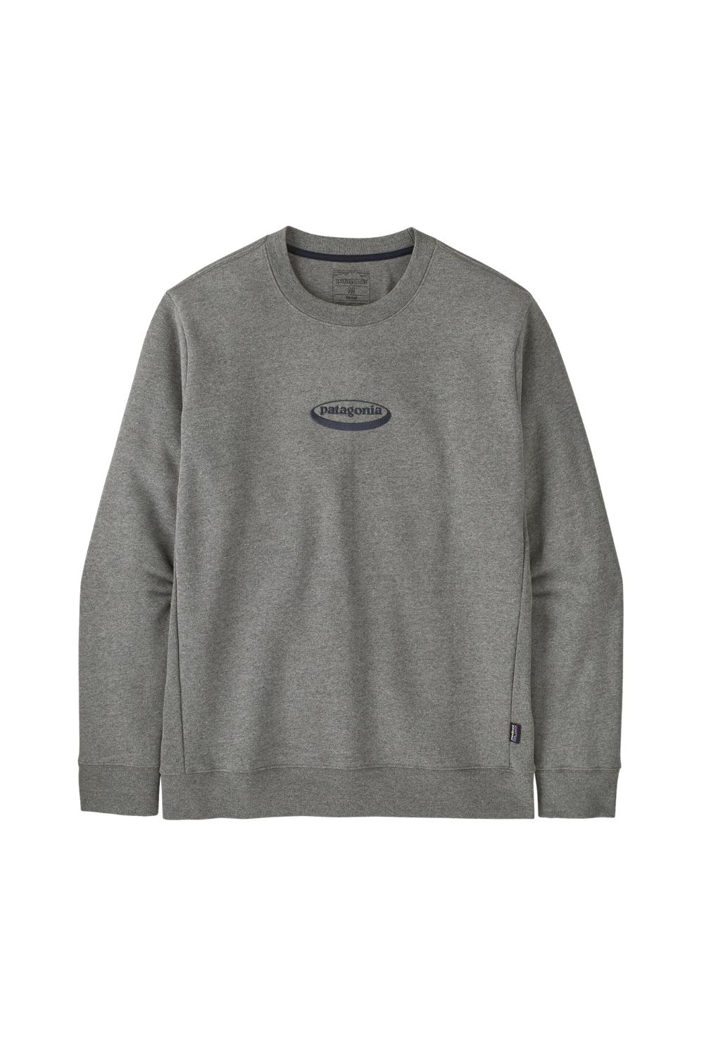 Gray sweatshirt with a Patagonia logo on a white background