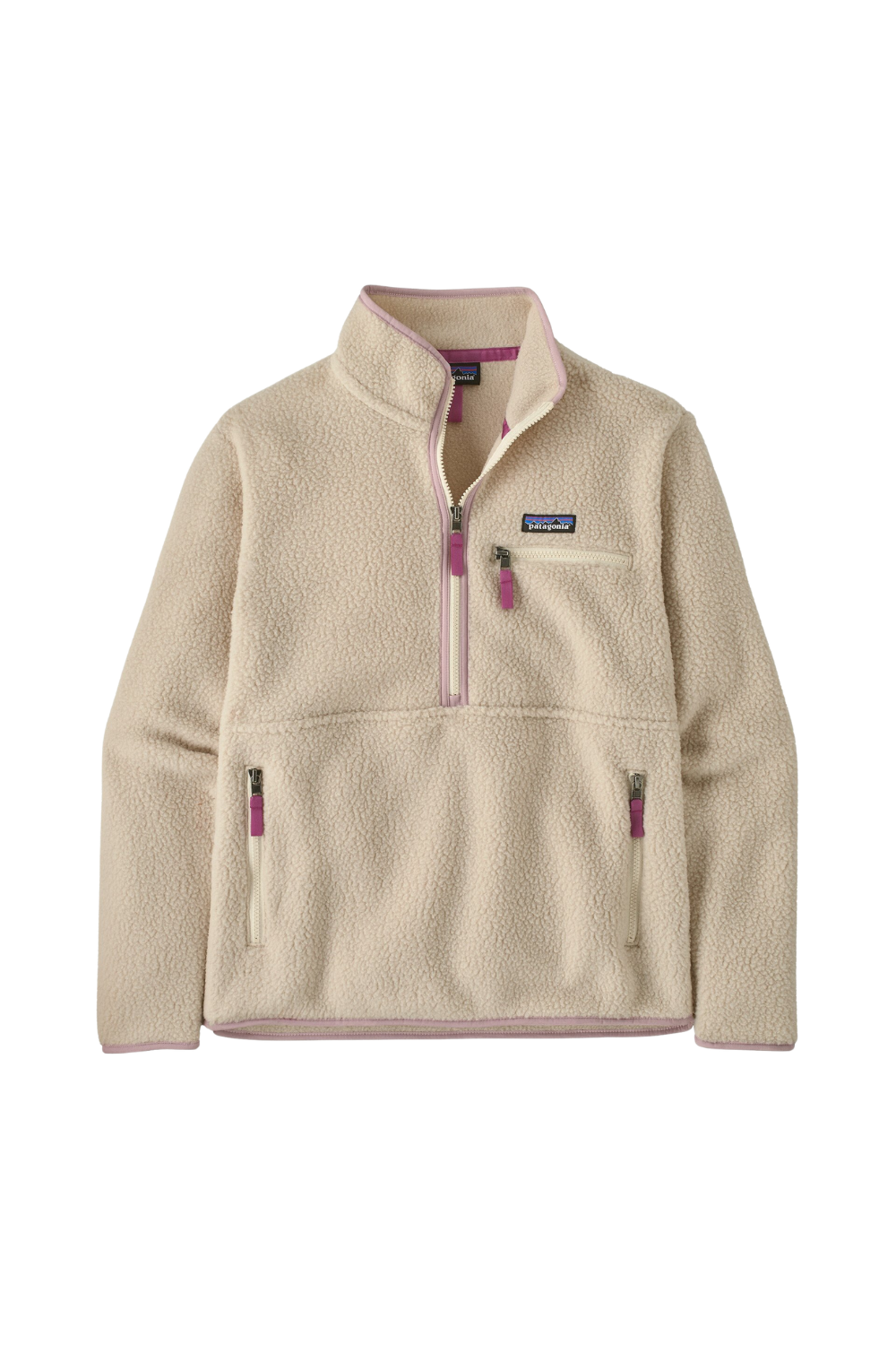 Beige fleece jacket with a brand logo on a white background