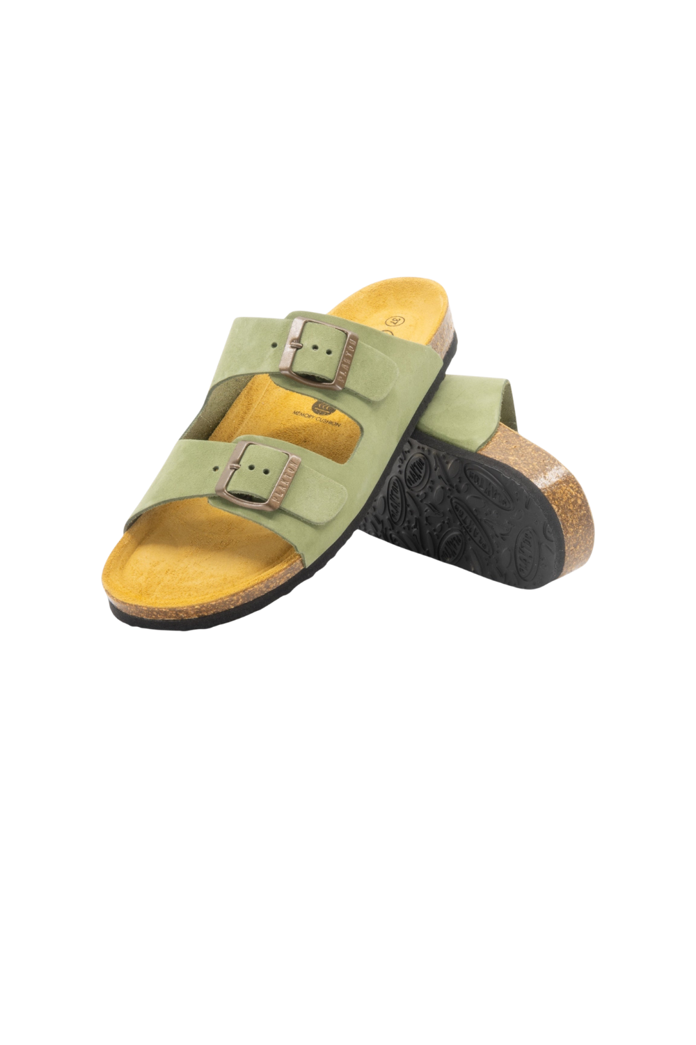Light green Plakton sandals with buckles and cork sole 