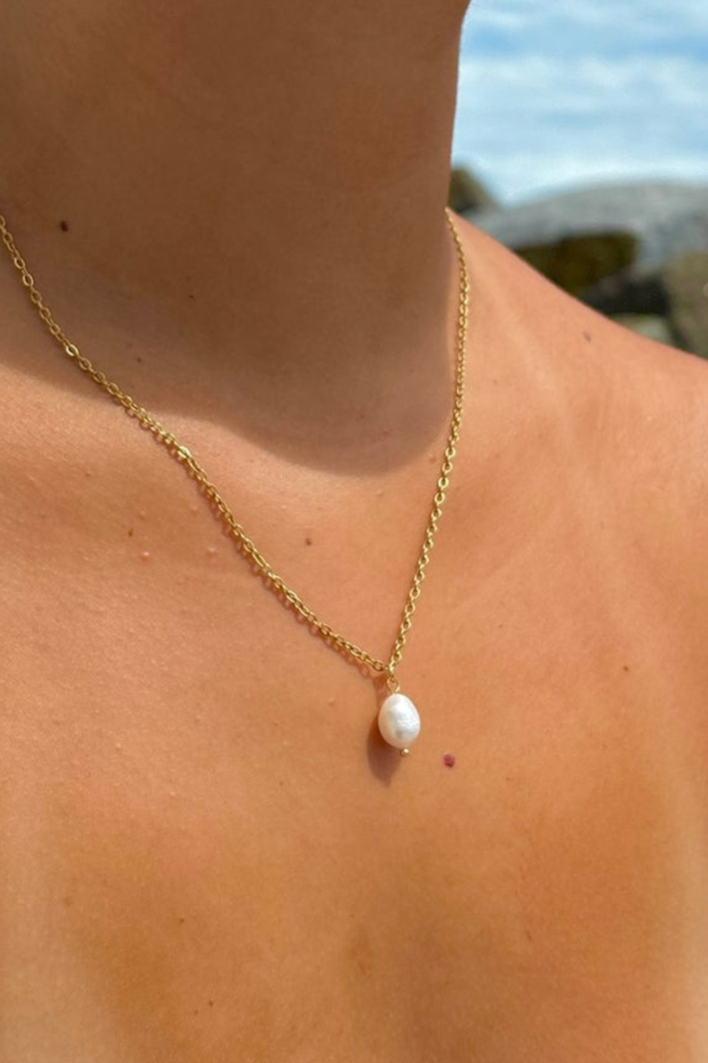 Ocean Jewel Freshwater Pearl Pendant Necklace Gold
