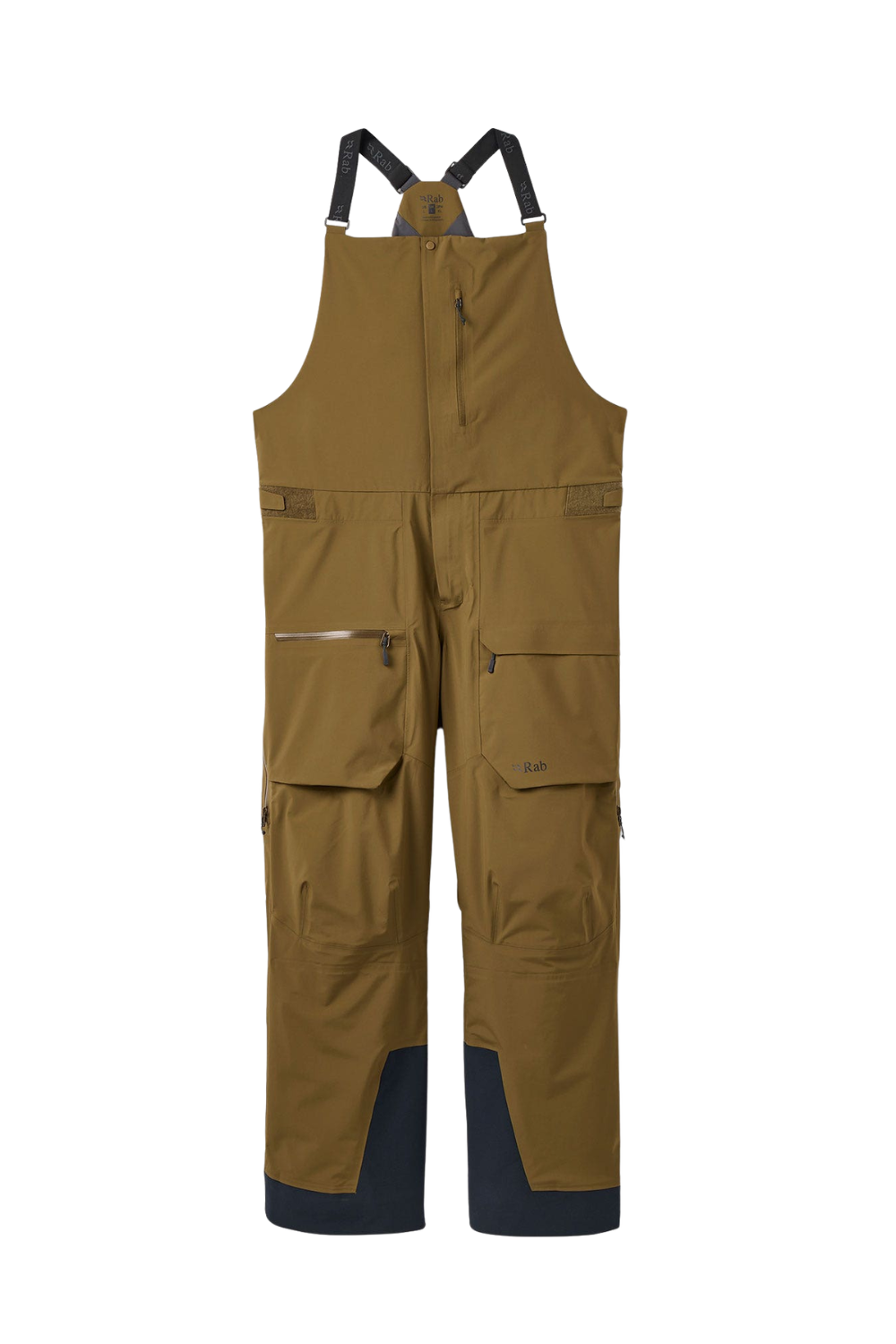 Rab Bigline Mens Waterproof Ski Bib in khaki shown on a white background.