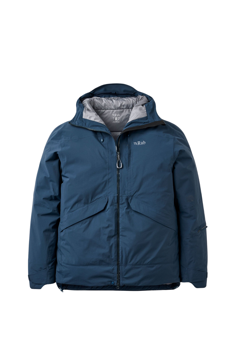 A Rab Novaline Mens Waterproof Ski Jacket in navy shown on a white background