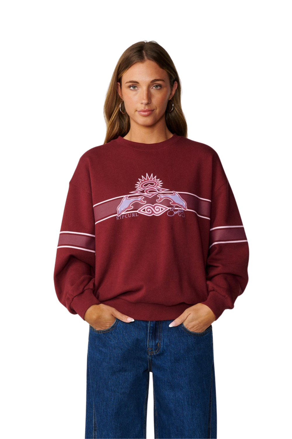 Rip Curl Archive Dolphin Womens Oversized Crew Dark Plum