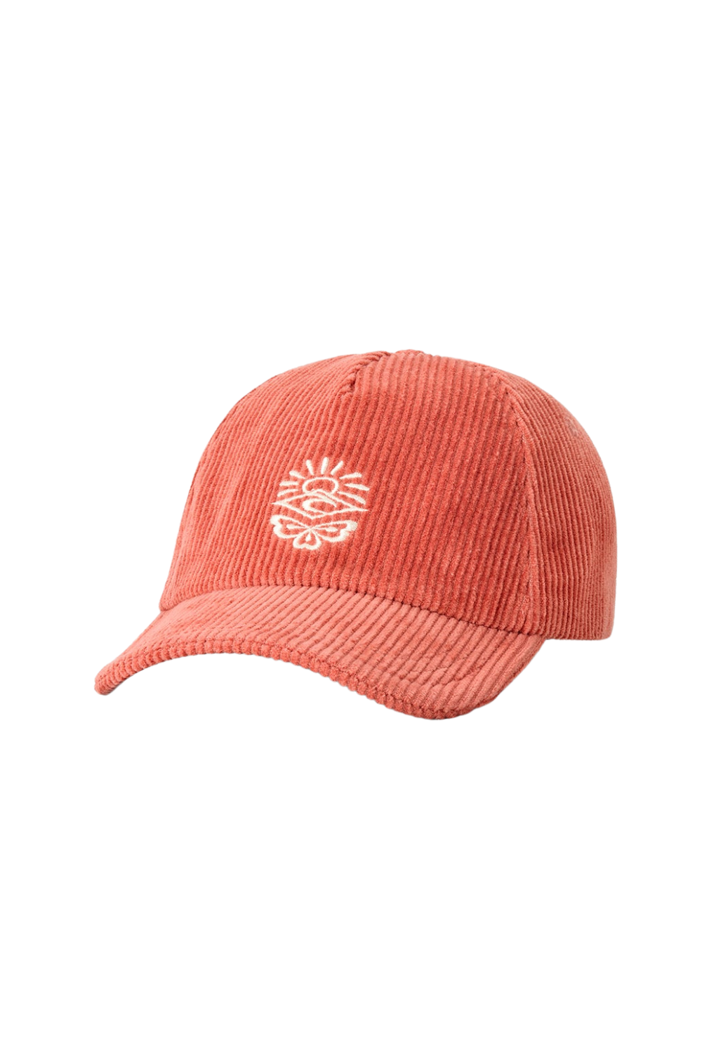 Corduroy cap in orange with white embrodery at front
