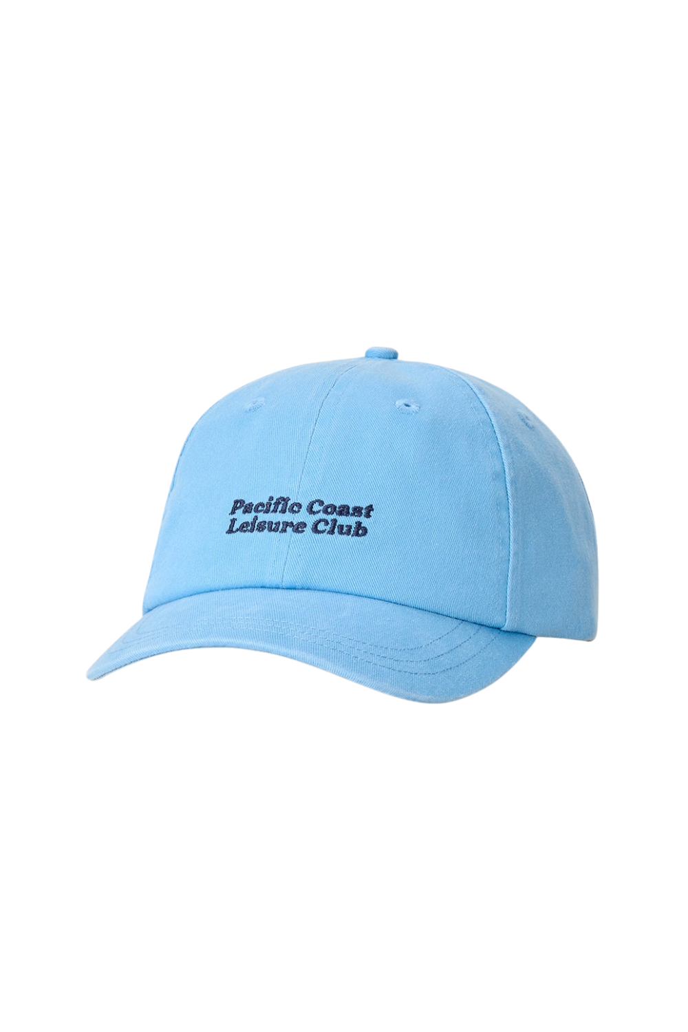 Blue cap with embrodered text at the front