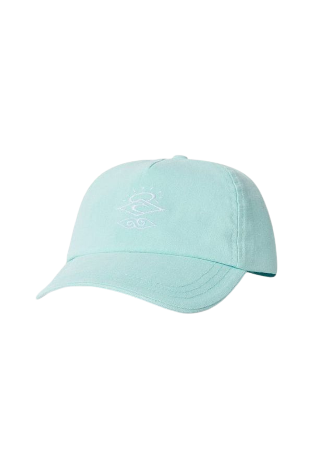 Turquoise cap with white embroidery on the front