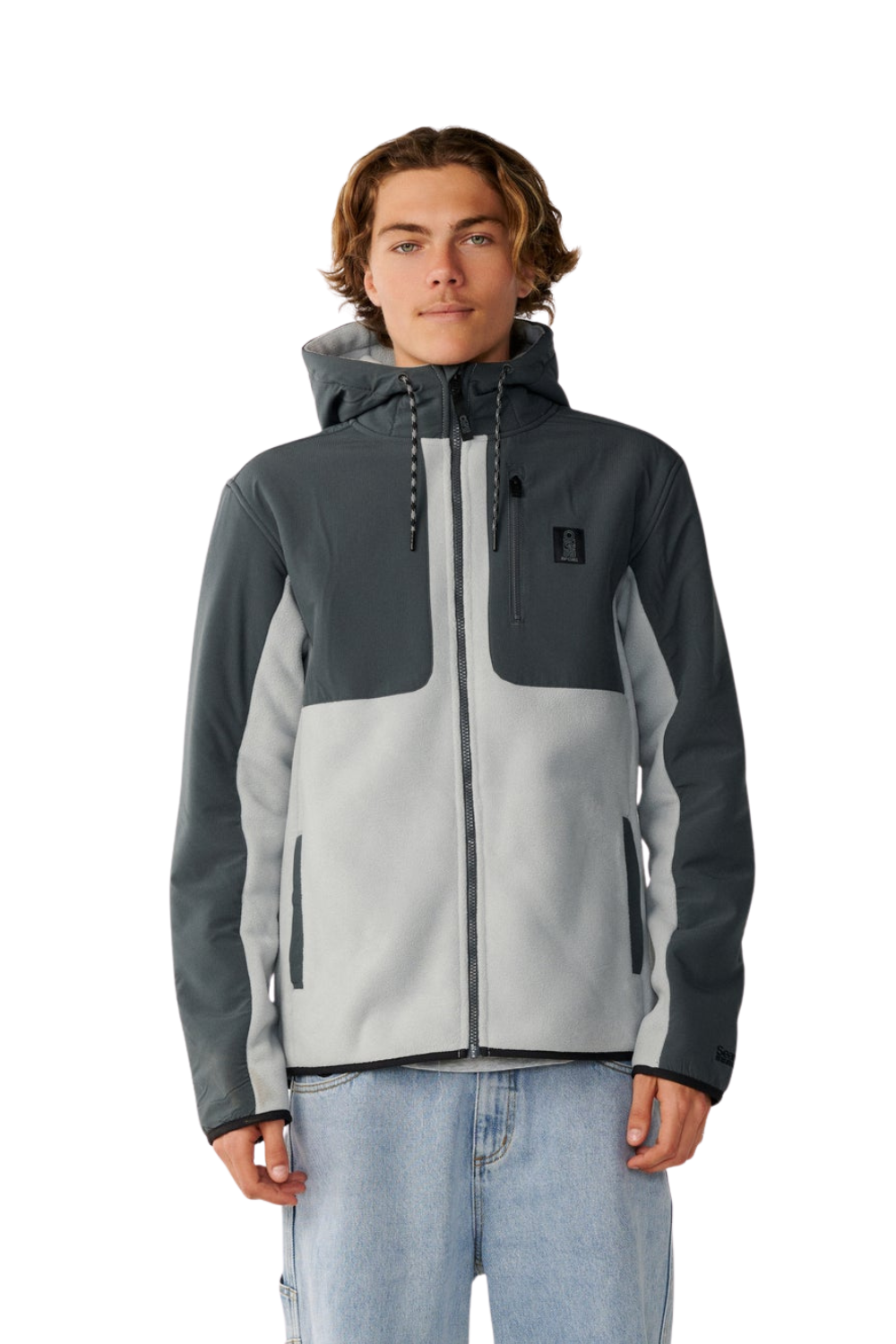 Rip Curl Search Series Panelled Mens Zip Thru Hooded Fleece Charcoal Grey