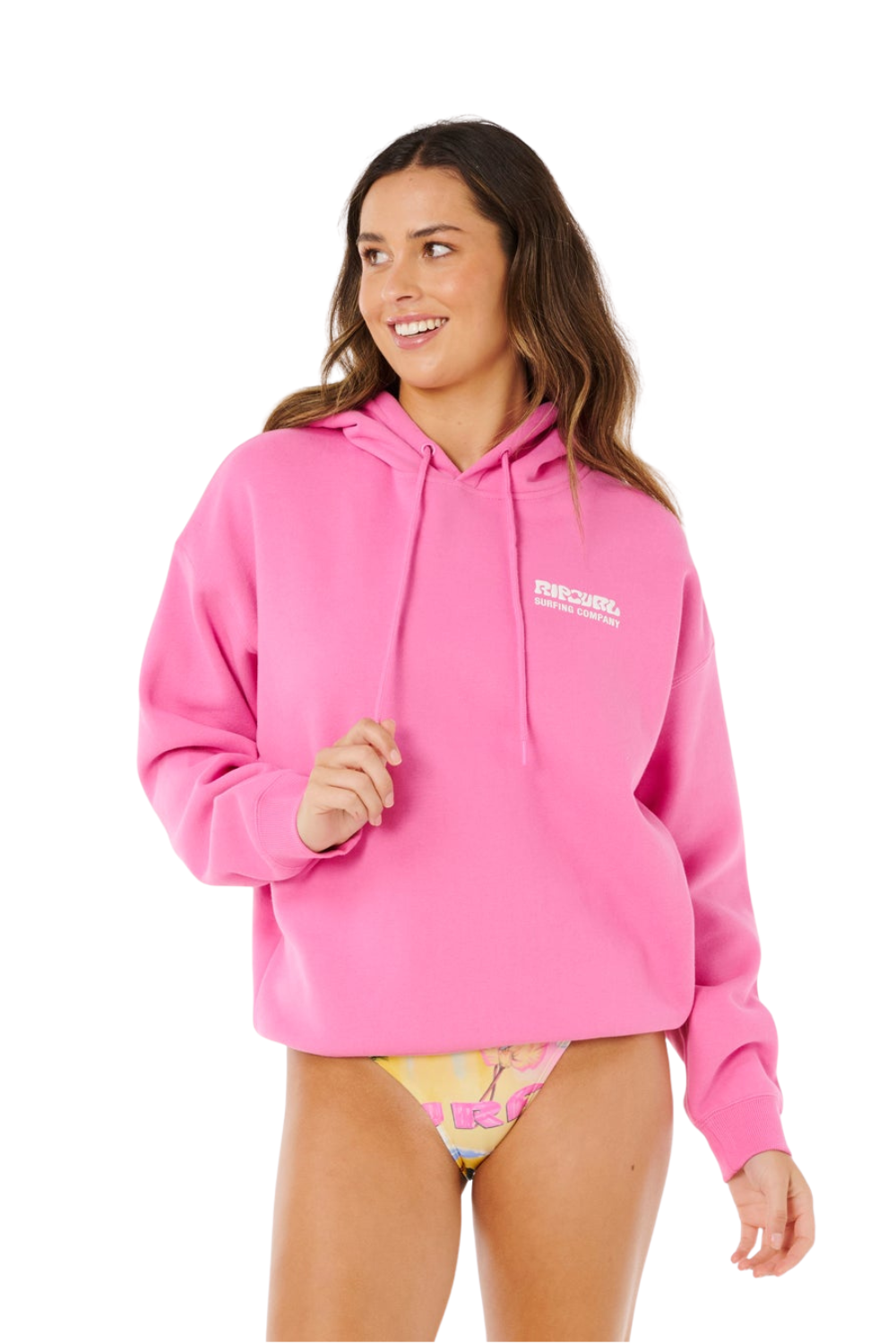 Pink hoodie with bold puff Rip Curl print