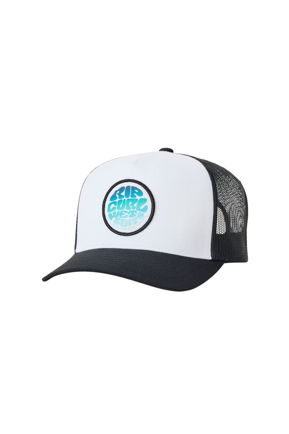 Black and white cap with a round Rip Curl logo at the front