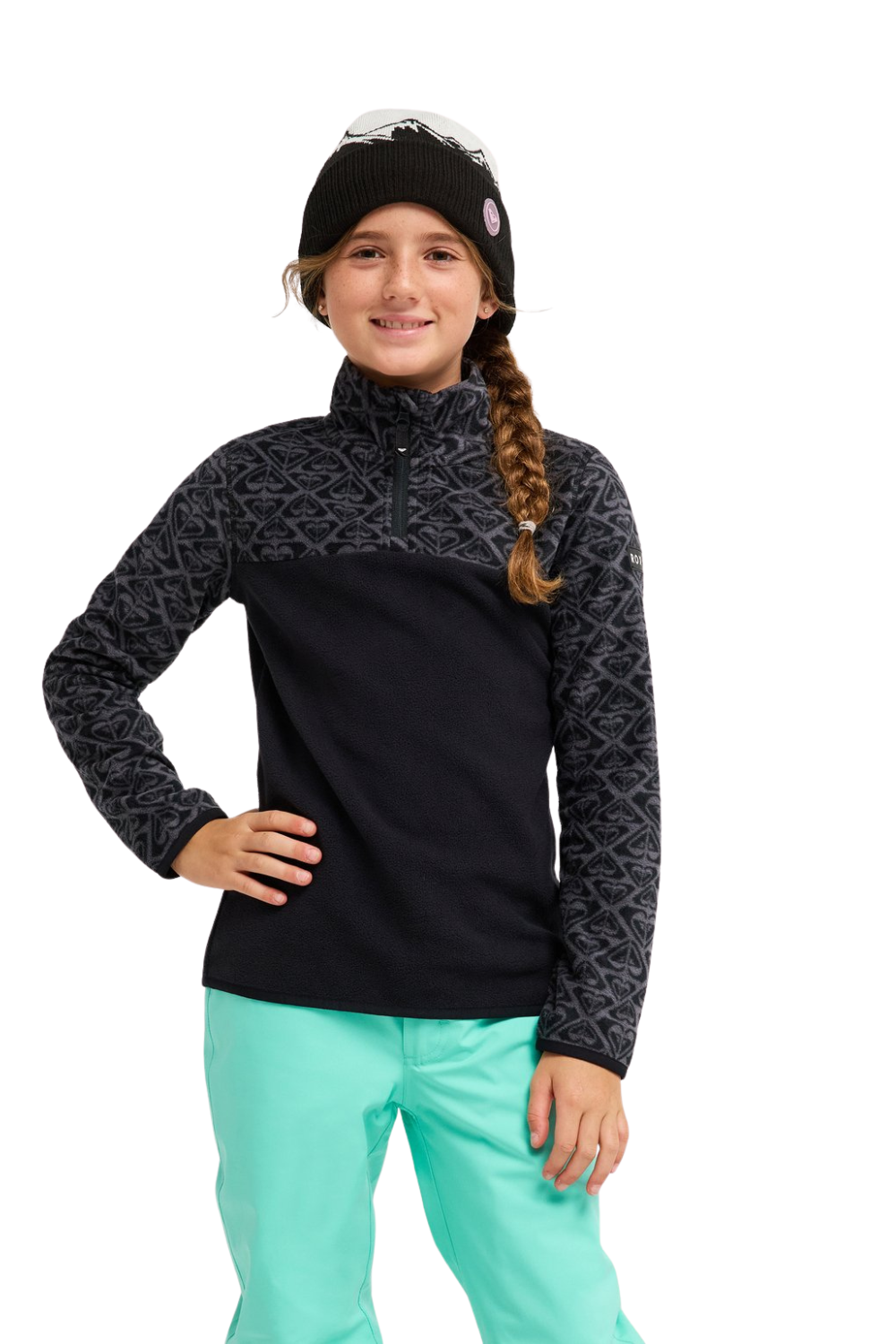 Roxy Whitecamp Girls Half Zip Fleece True Black Roxygram Tonal