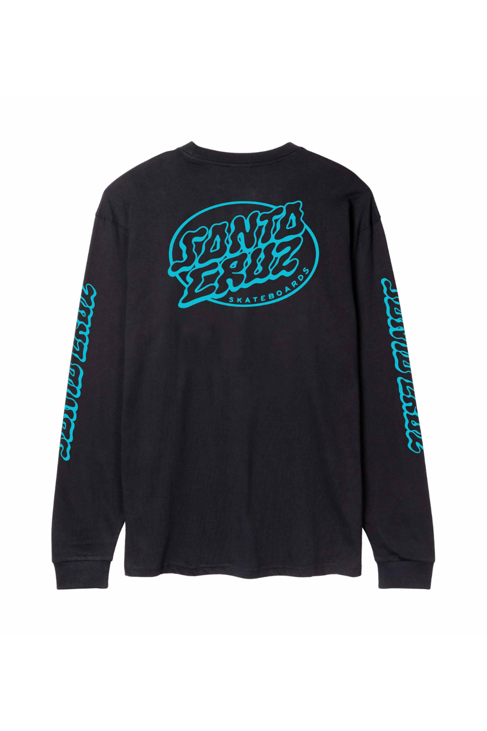 Black long sleeve T-shirt with bright blue Santa Cruz chest logo
